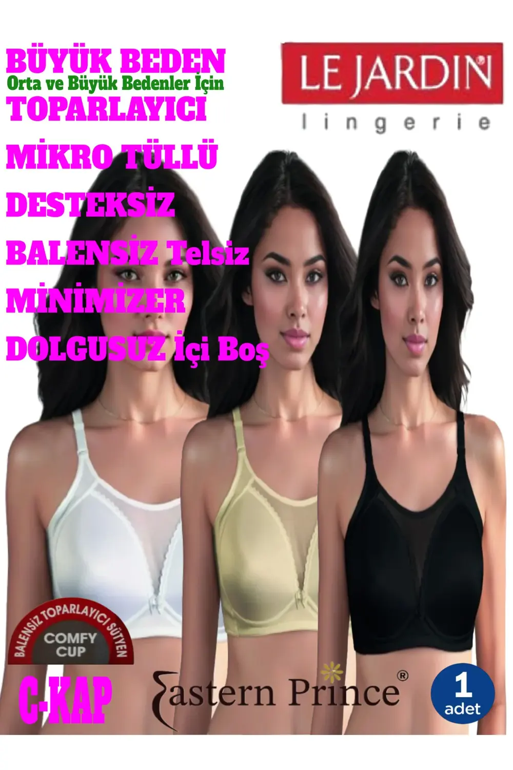 Büyük Beden Balensiz Toparlayıcı Sütyen Küçültücü Mikro Tüllü Des