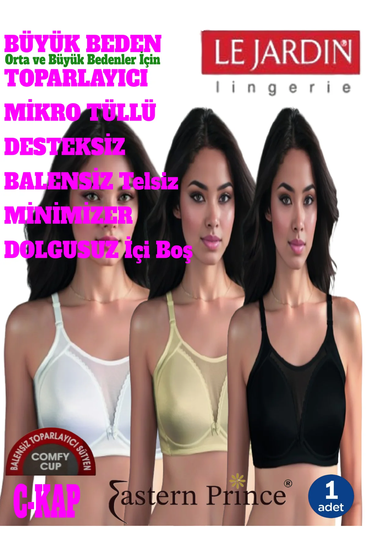 Büyük Beden Balensiz Toparlayıcı Sütyen Küçültücü Mikro Tüllü Des