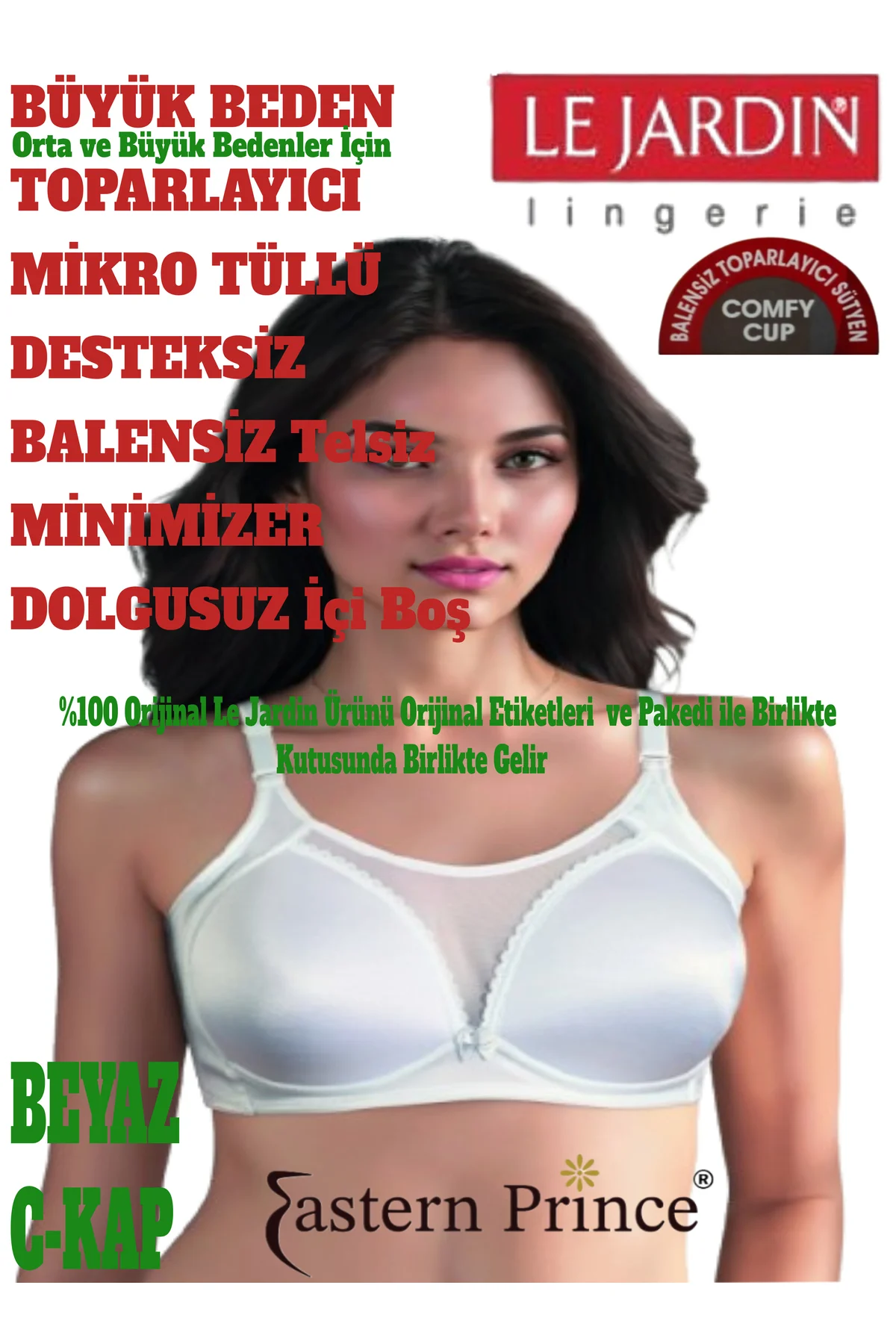 Büyük Beden Balensiz Toparlayıcı Sütyen Küçültücü Mikro Tüllü Des