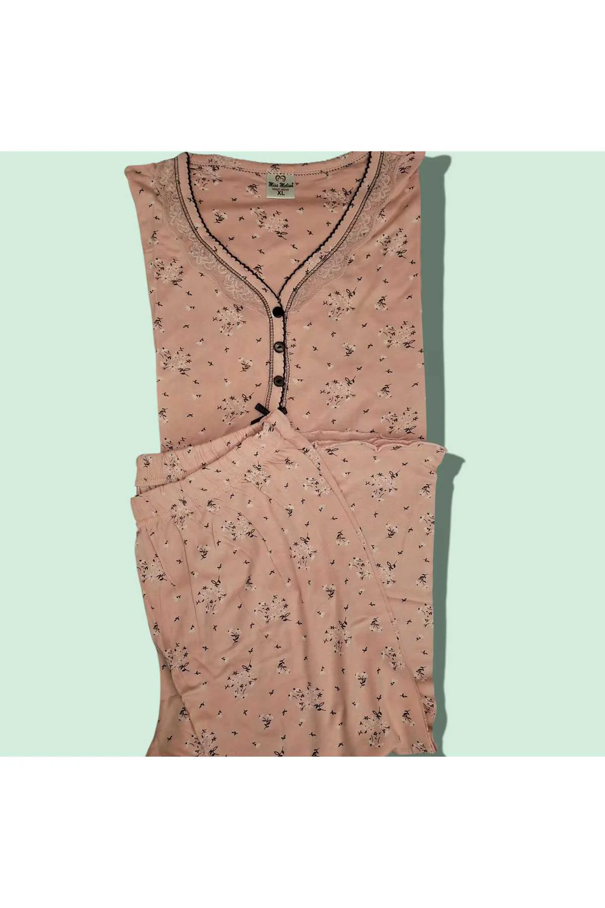 Büyük Beden Bambu Kadın Kapri Pijama Takımı Çiçekli Pembe