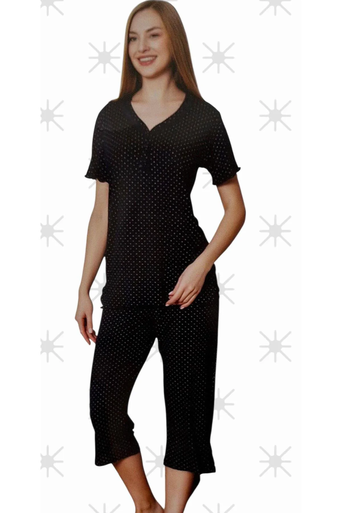 Büyük Beden Bambu Kadın Kapri Pijama Takımı Mürdüm