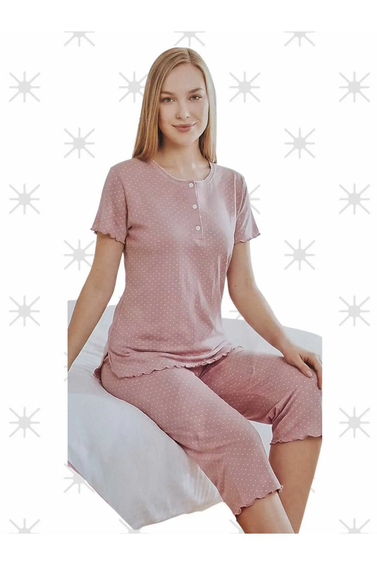 Büyük Beden Bambu Kadın Kapri Pijama Takımı
