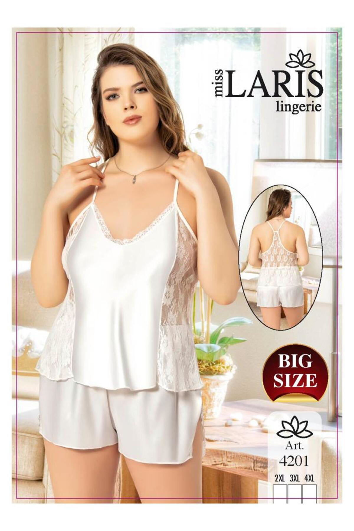 BÜYÜK BEDEN DANTEL İŞLEMELİ SATEN ŞORT TAKIM 4201