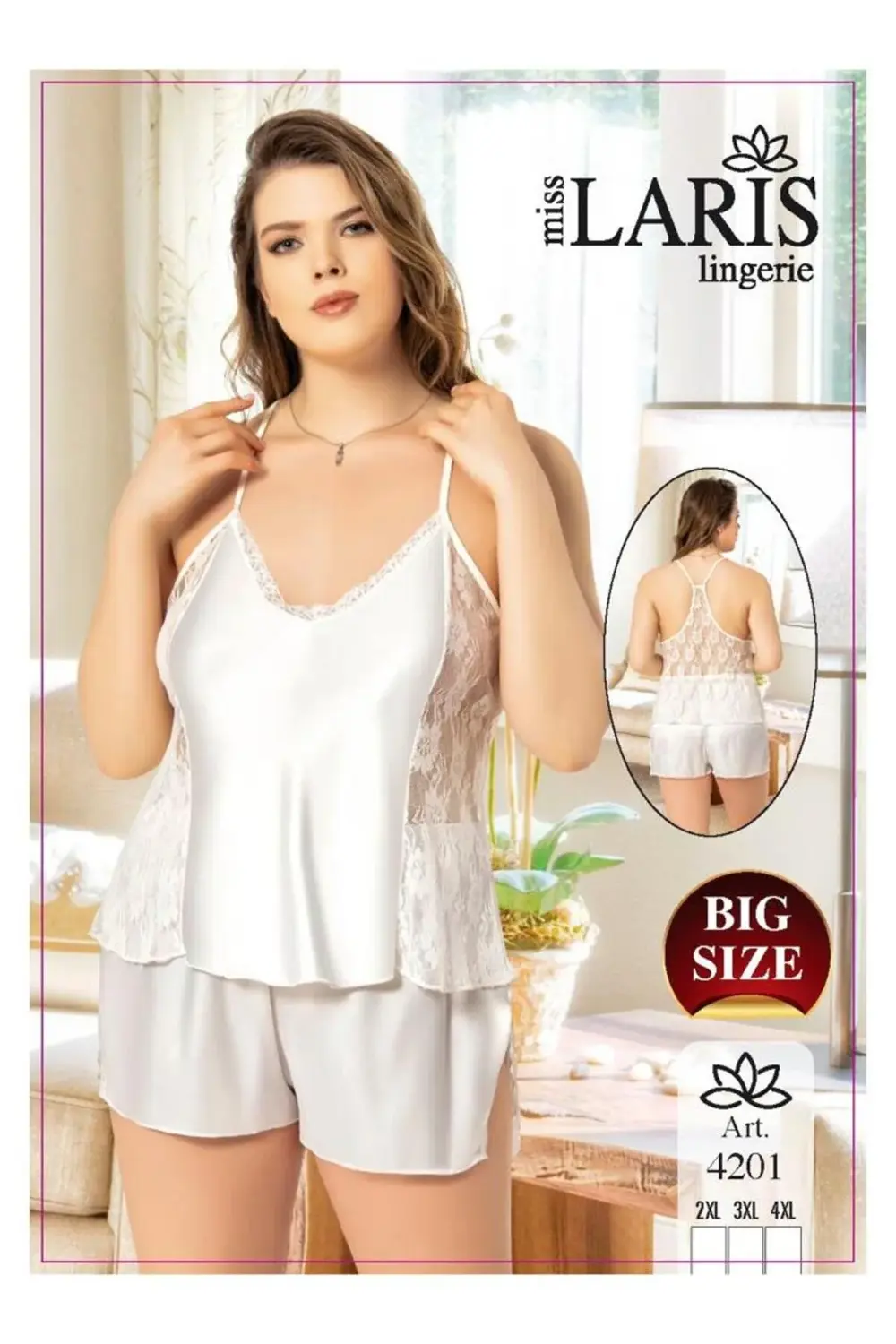 BÜYÜK BEDEN DANTEL İŞLEMELİ SATEN ŞORT TAKIM 4201