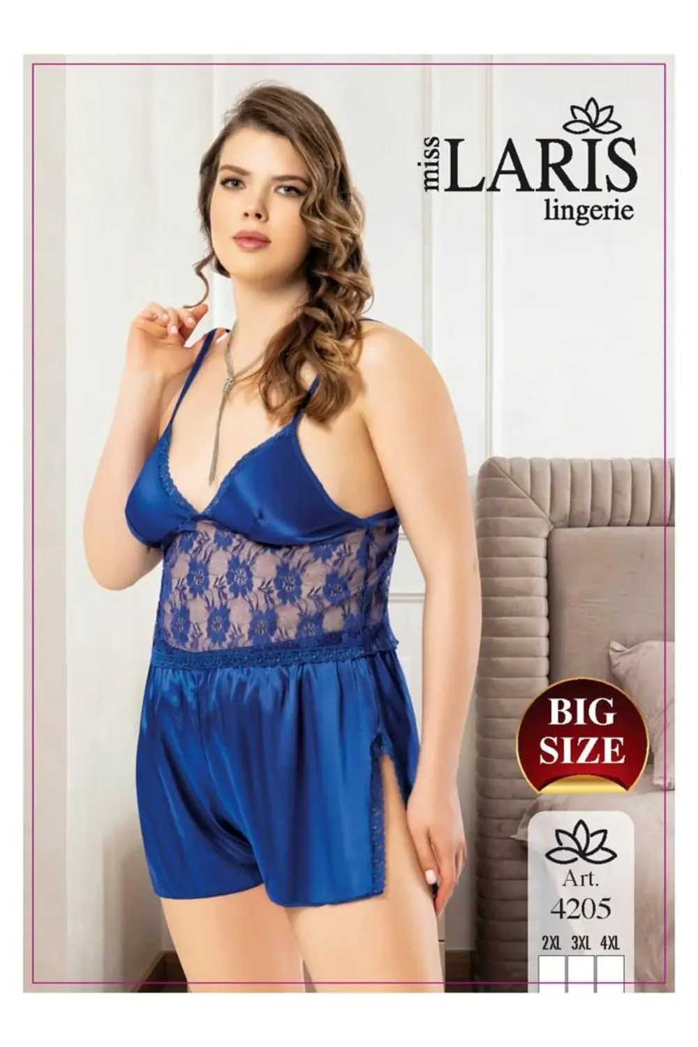 BÜYÜK BEDEN DANTEL İŞLEMELİ SATEN ŞORT TAKIM 4205