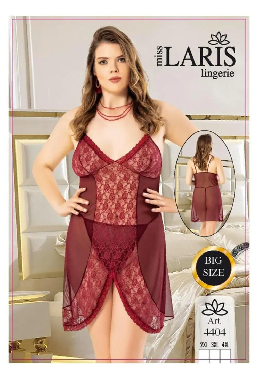 BÜYÜK BEDEN DANTEL İŞLEMELİ TÜL GECELİK TAKIM 4404