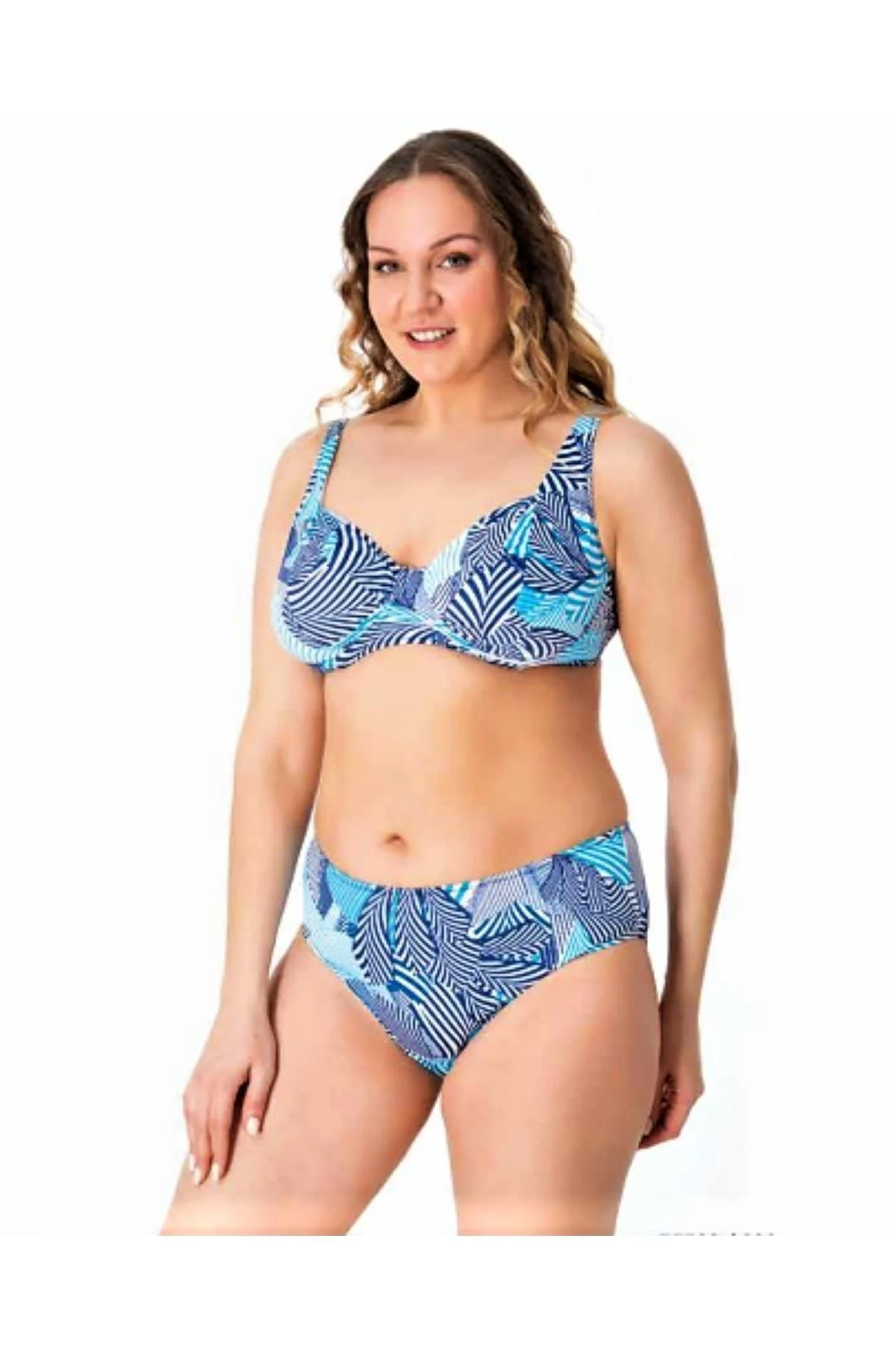 Büyük Beden Desenli Toparlayıcı Bikini Mavi-beyaz 50-52-54-56 Bed