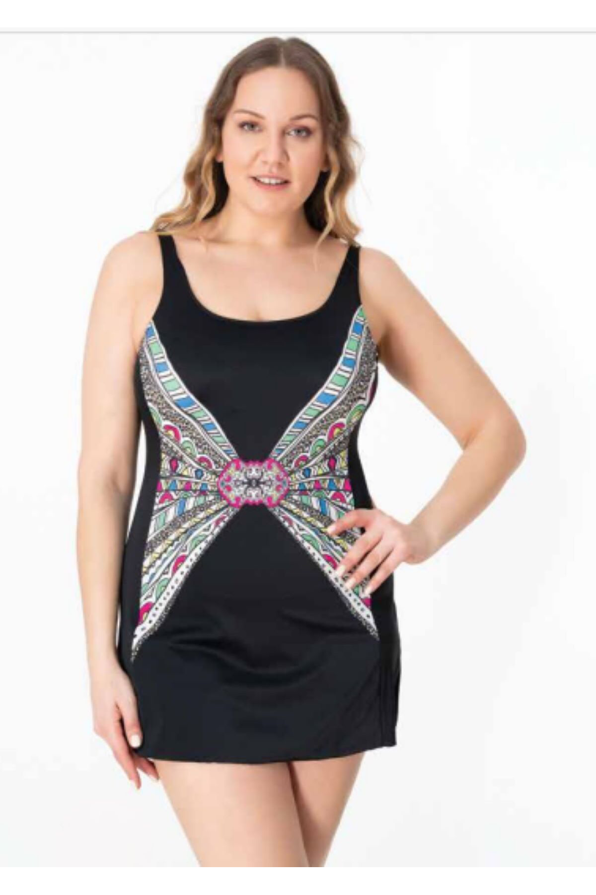 Sunsurf Büyük Beden Elbise Mayo Siyah