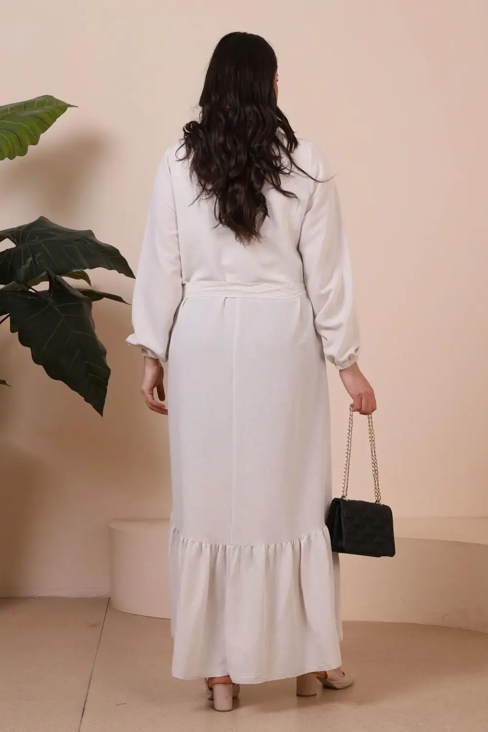 Buyuk Beden Elbise Uzun Kollu Kadin Tesettur Elbise Piliseli