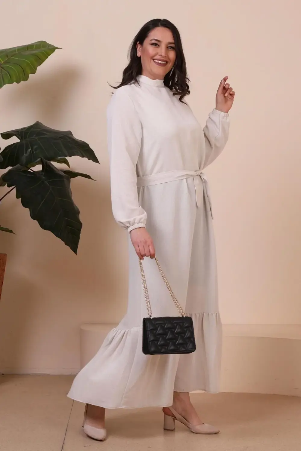 Buyuk Beden Elbise Uzun Kollu Kadin Tesettur Elbise Piliseli