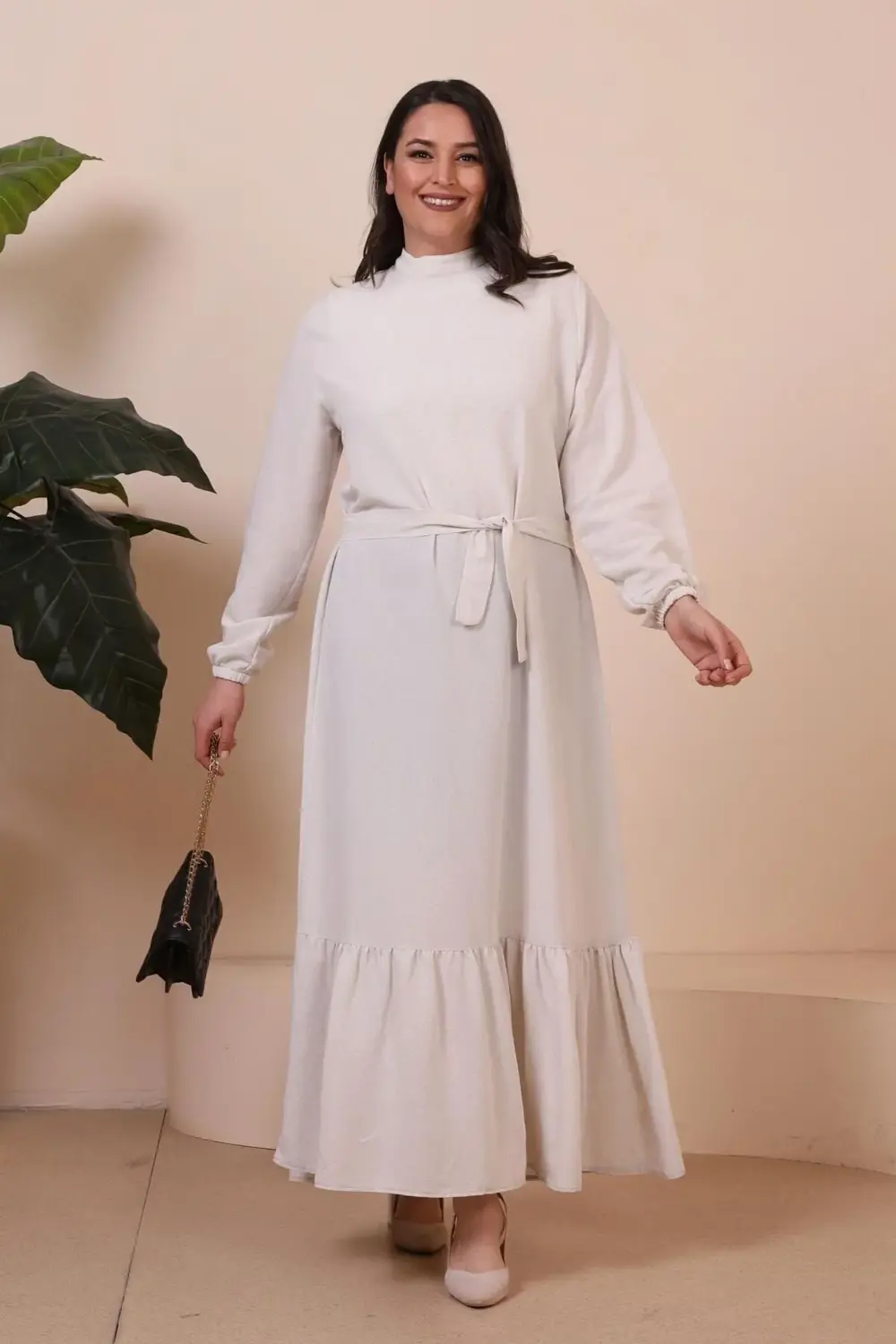 Buyuk Beden Elbise Uzun Kollu Kadin Tesettur Elbise Piliseli