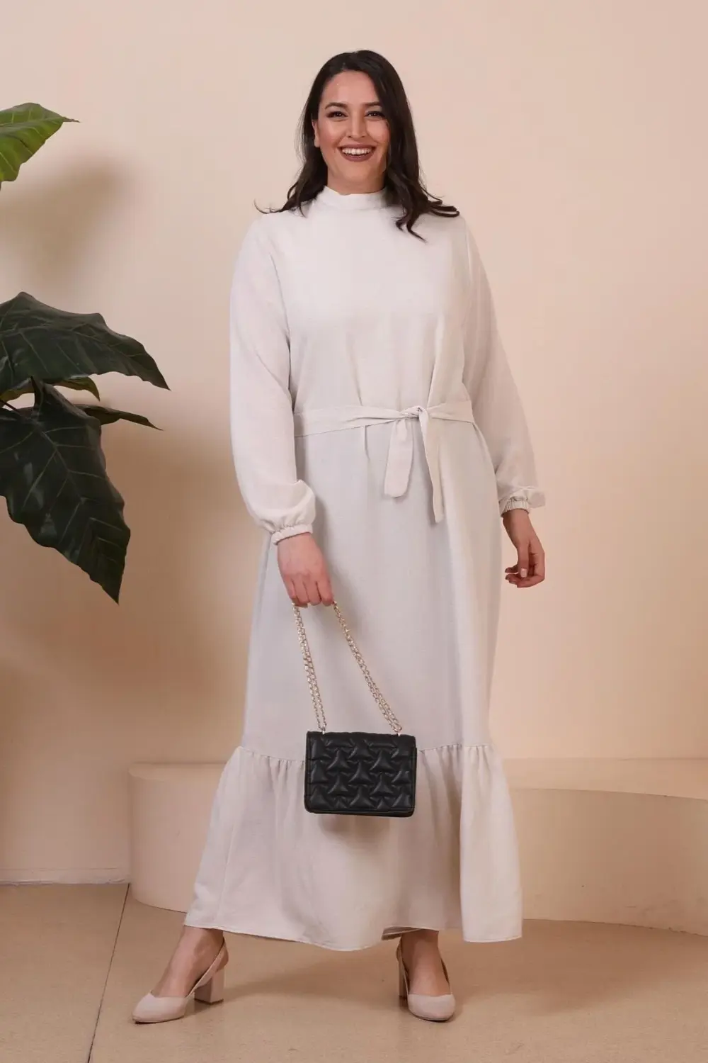 Buyuk Beden Elbise Uzun Kollu Kadin Tesettur Elbise Piliseli