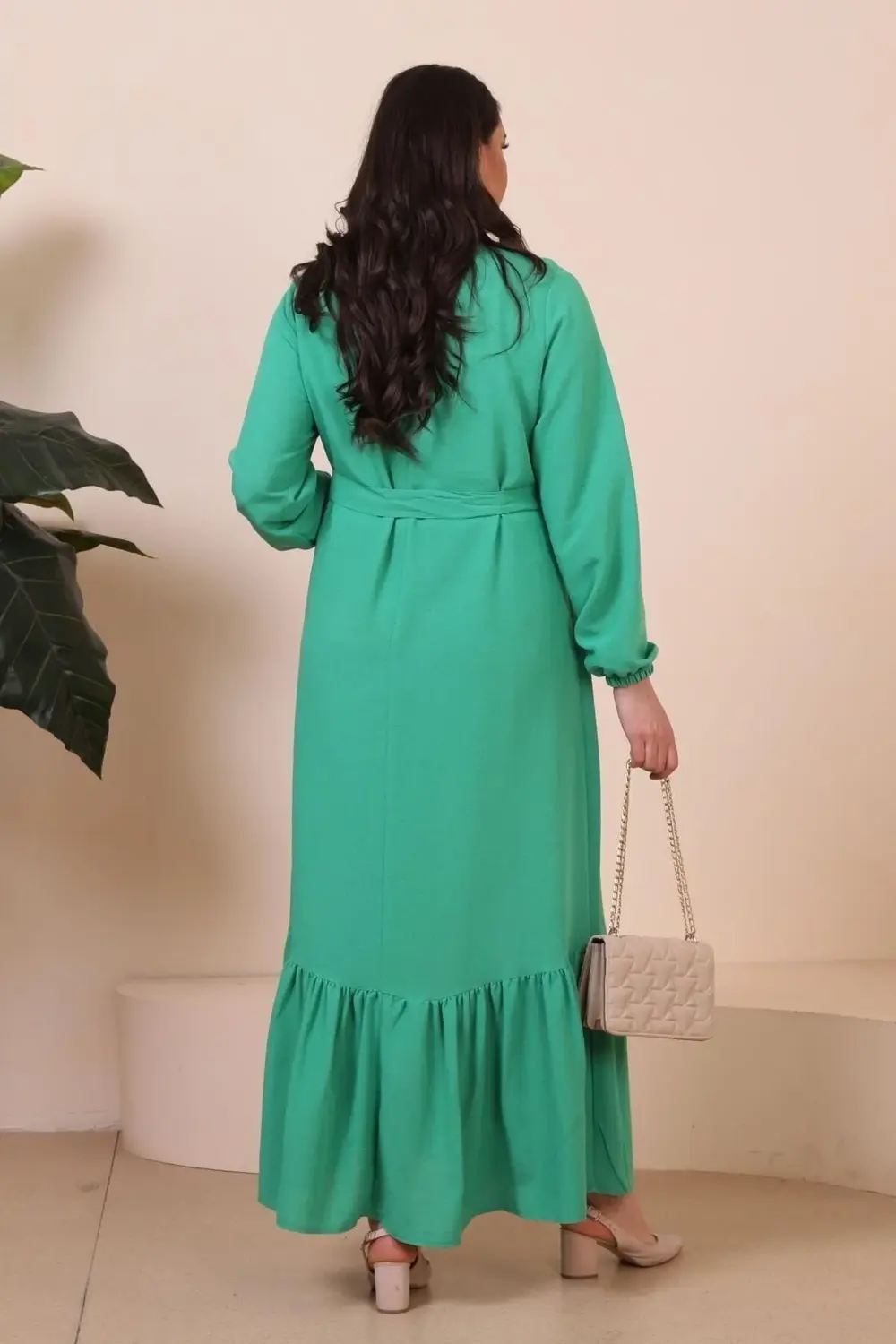 Buyuk Beden Elbise Uzun Kollu Kadin Tesettur Elbise Piliseli