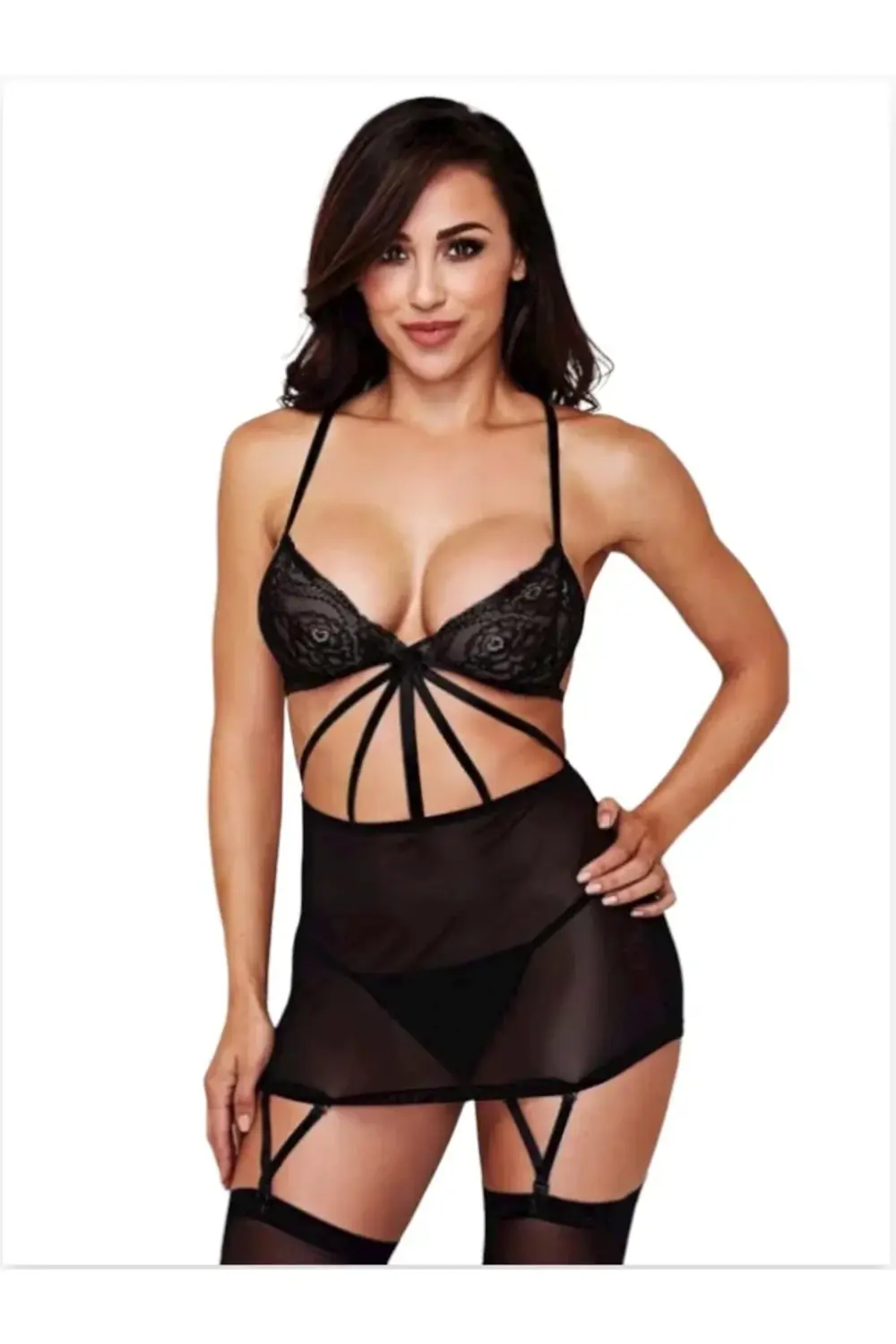 Büyük Beden Fantazi Siyah Dantelli Jartiyer Takım