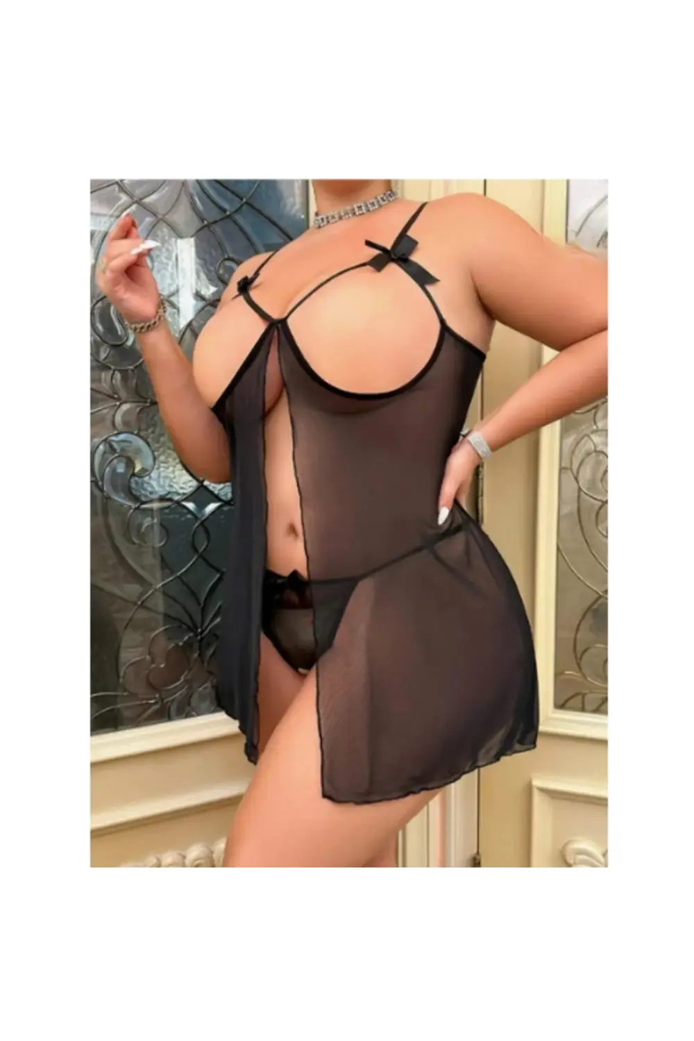 Büyük Beden Göğsü Açık Transparan Gecelik