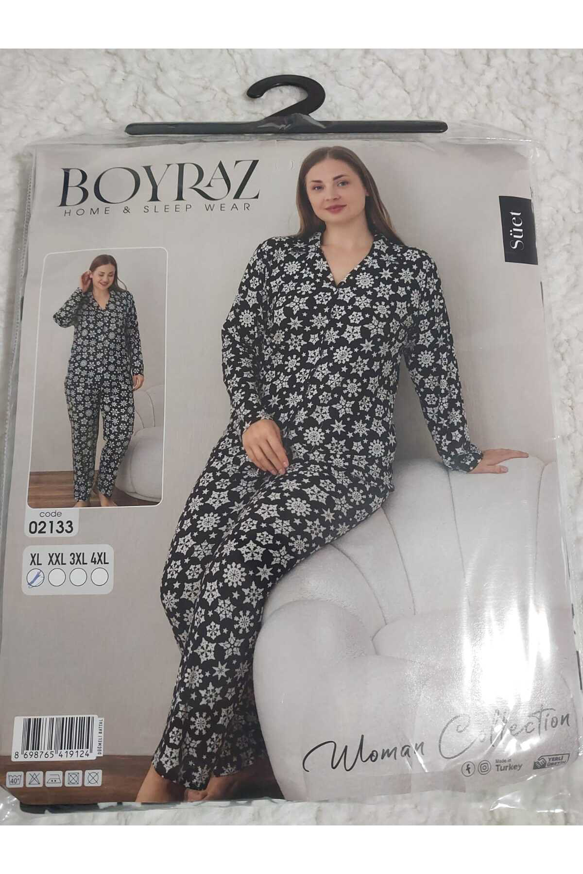 Aryam Butik Büyük Beden Kadin Süet Battal Önden Düğmeli Uzun Kollu Pamuklu Pi