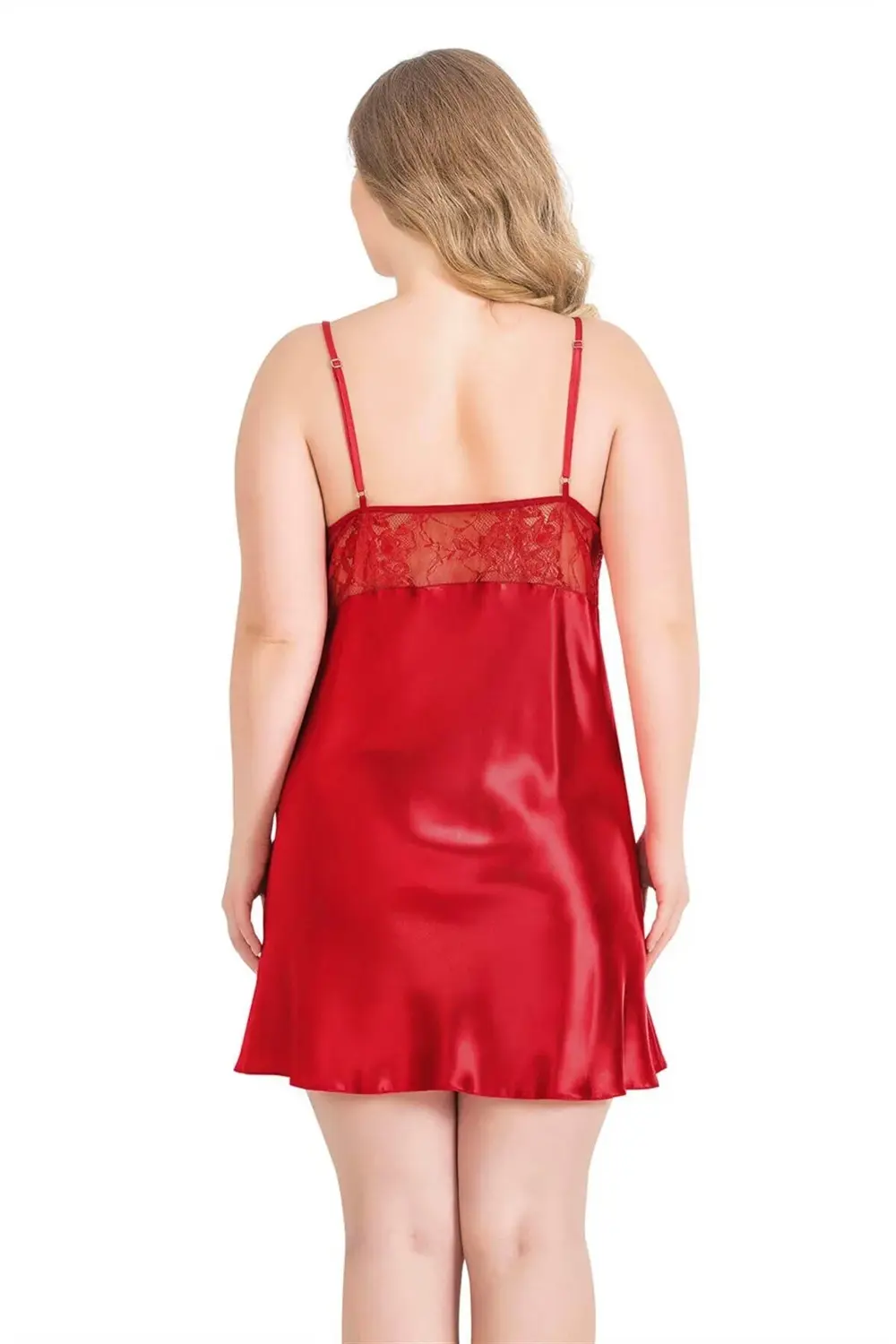 Büyük Beden Kırmızı Kısa İkili Saten Sabahlık Gecelik Takımı