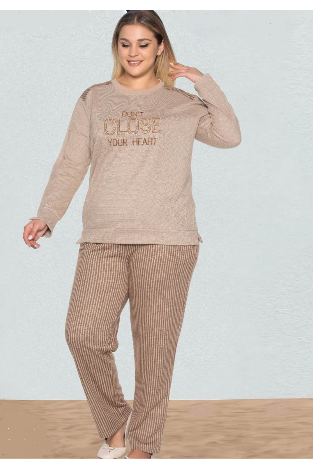BÜYÜK BEDEN KIŞLIK UZUN KOL SOFT PİJAMA TAKIMI