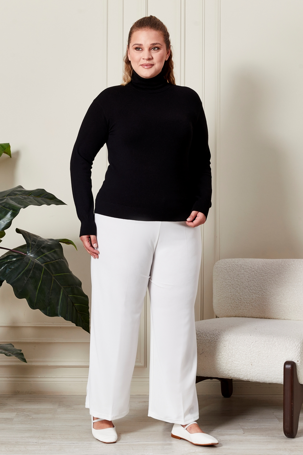 Ferace Buyuk Beden Kumas Pantolon Kadin Bol Paca