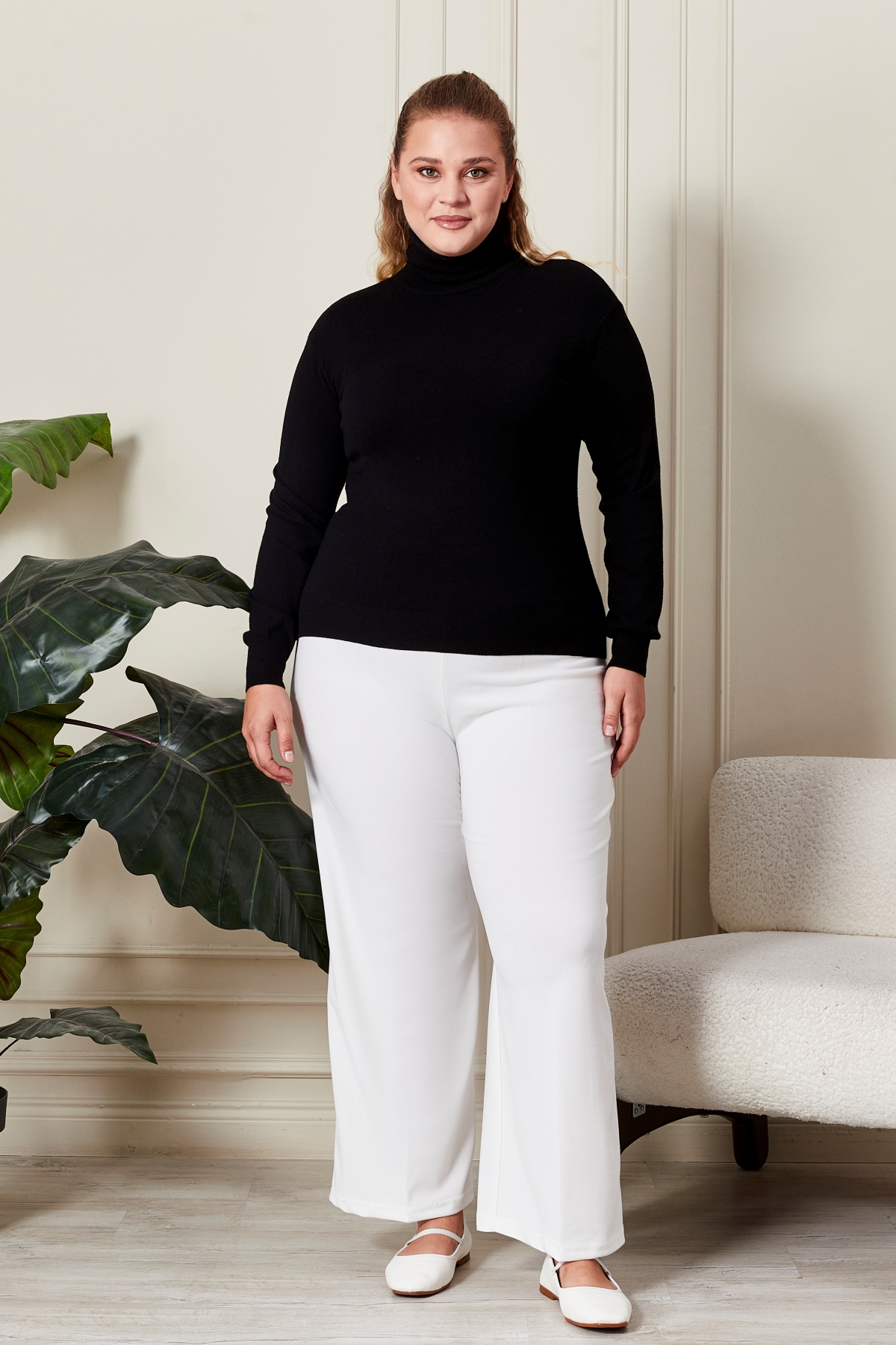 Ferace Buyuk Beden Kumas Pantolon Kadin Bol Paca