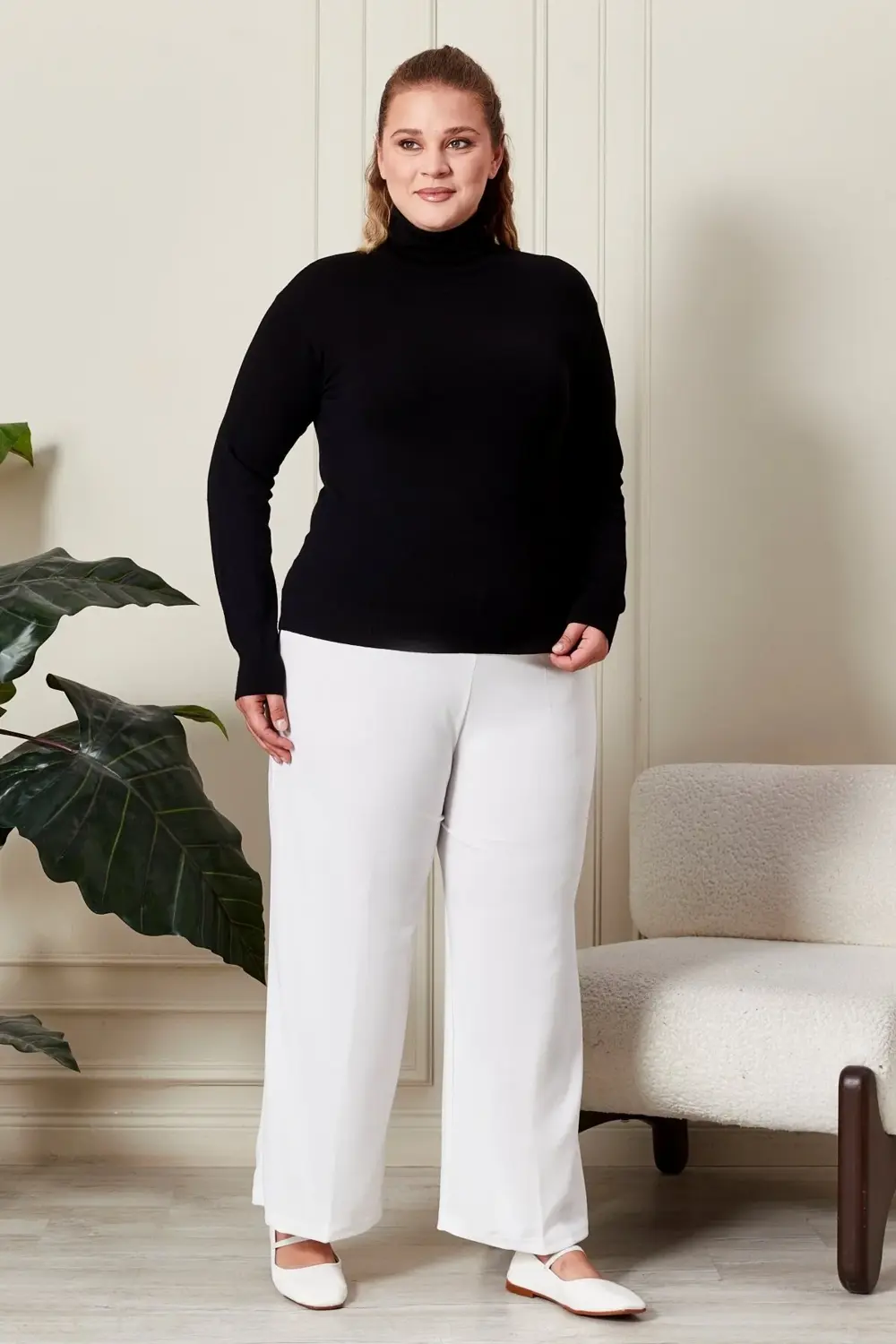 Buyuk Beden Kumas Pantolon Kadin Bol Paca