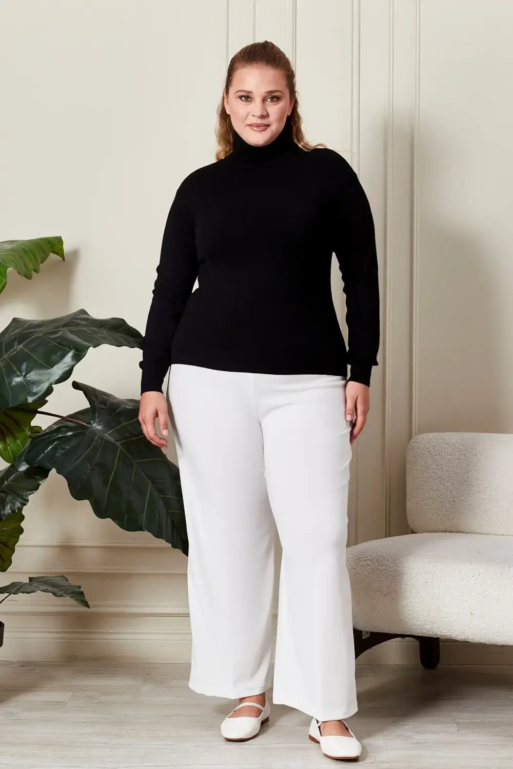 Buyuk Beden Kumas Pantolon Kadin Bol Paca