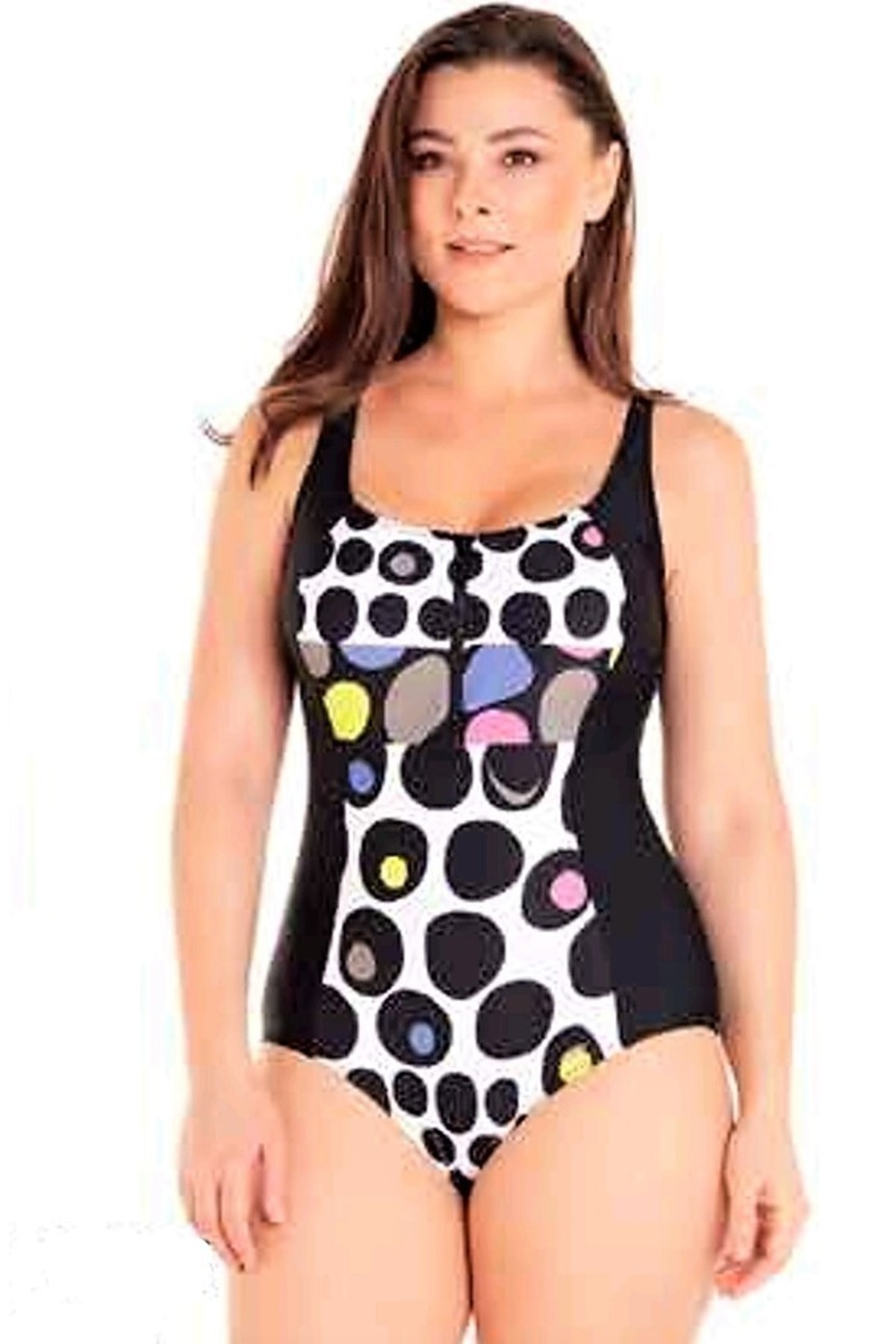 Sunsurf Büyük Beden Mayo Fermuarlı Siyah