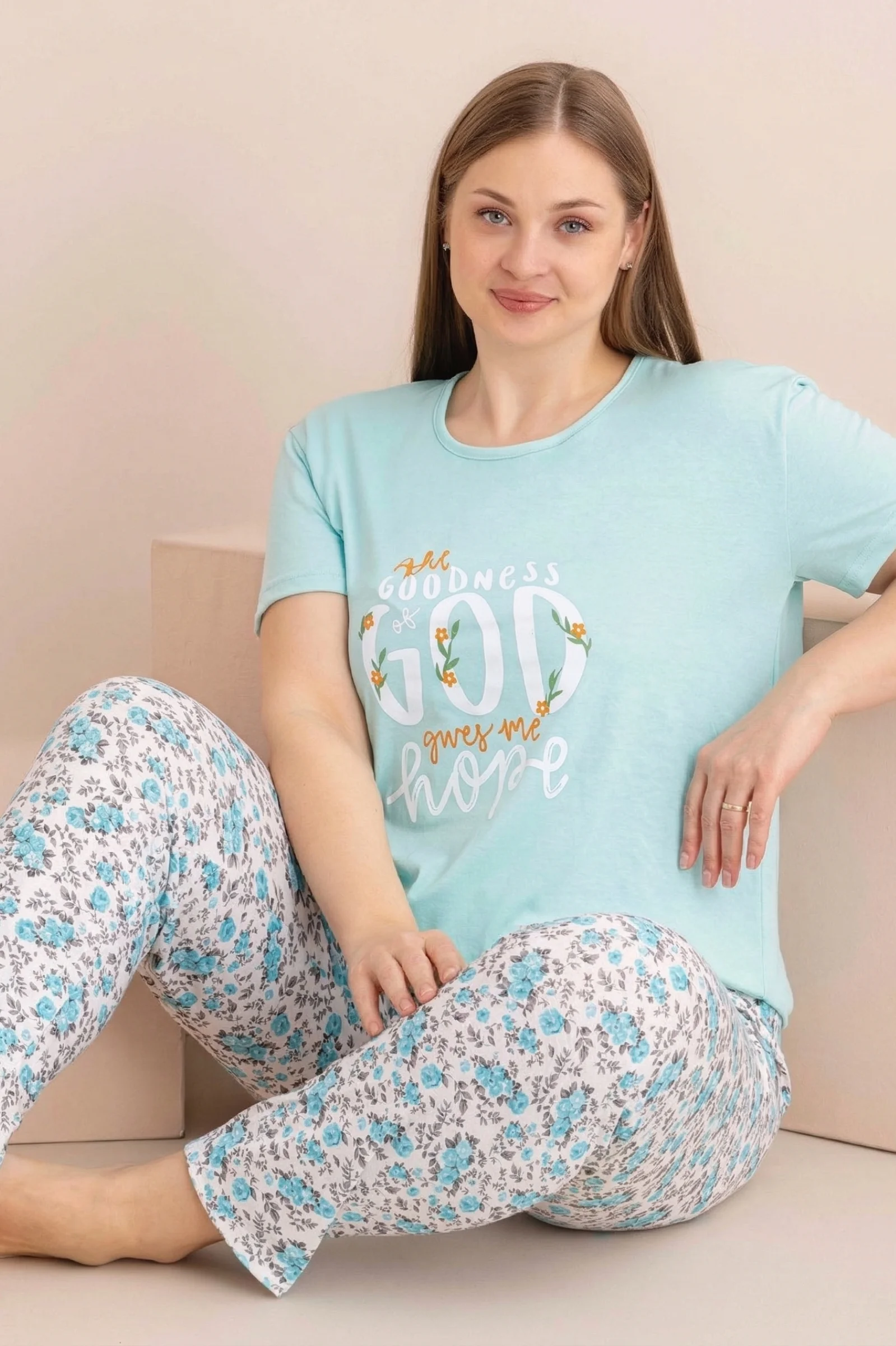 Büyük Beden Pamuklu Desenli Anne Kalıp Kısa Kollu Pijama Takımı, Mint, L Fiyatı, Yorumları ve Özellikleri