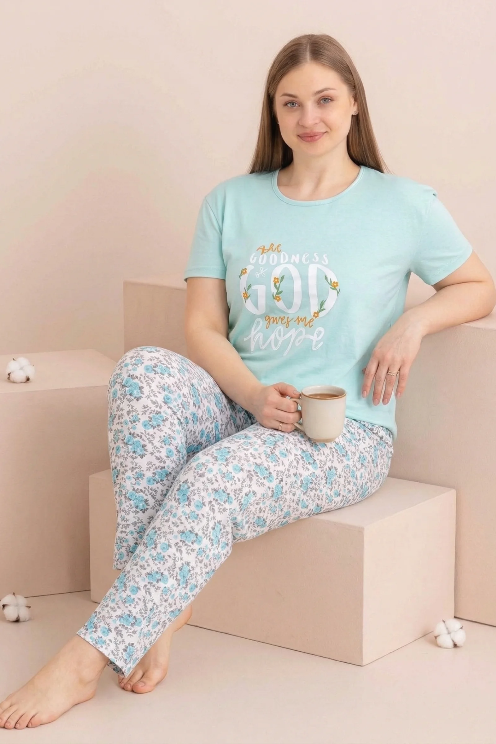Büyük Beden Pamuklu Desenli Anne Kalıp Kısa Kollu Pijama Takımı, Mint, L Fiyatı, Yorumları ve Özellikleri