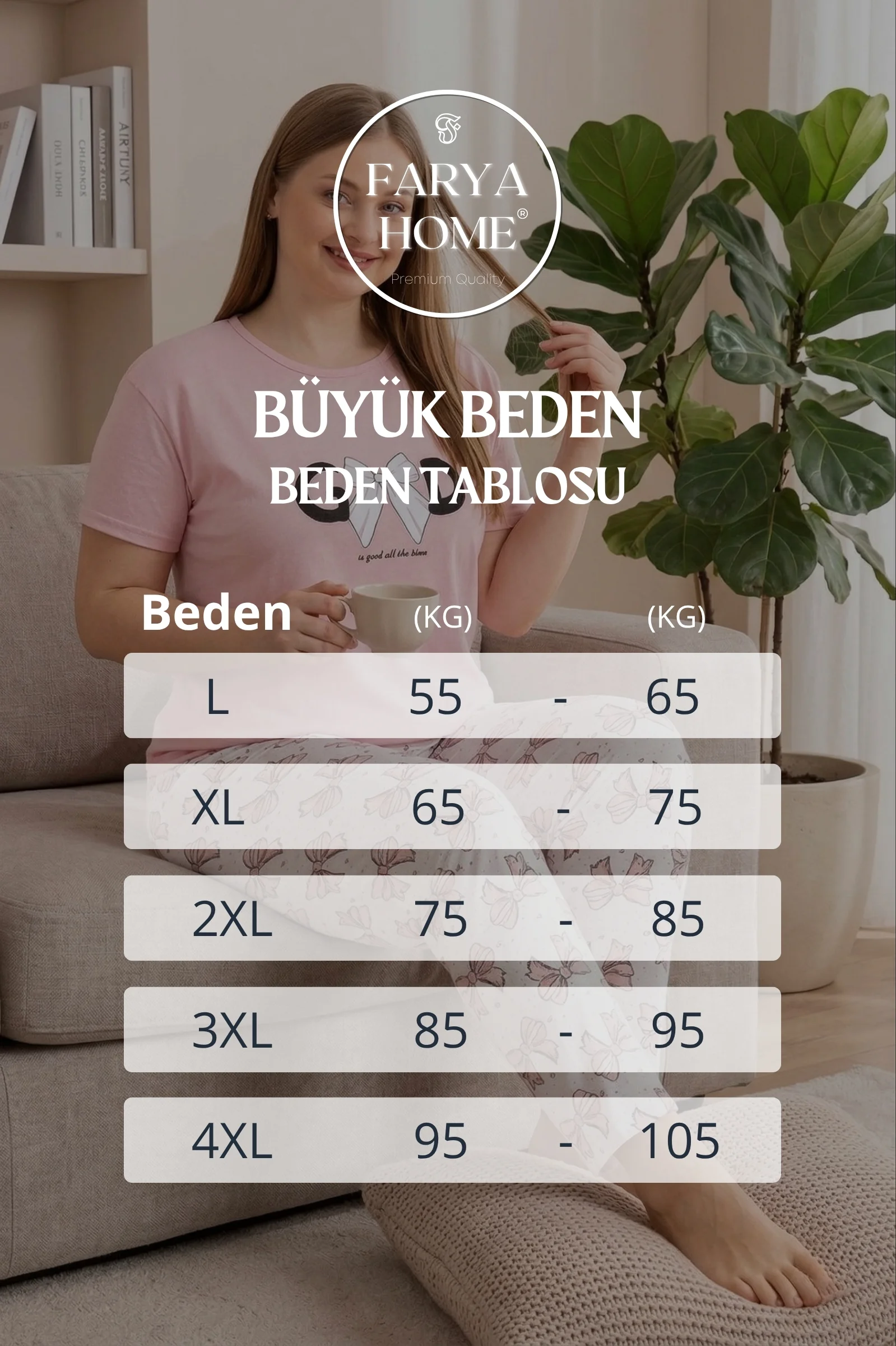 Büyük Beden Pamuklu Desenli Anne Kalıp Kısa Kollu Pijama Takımı, Somon, L