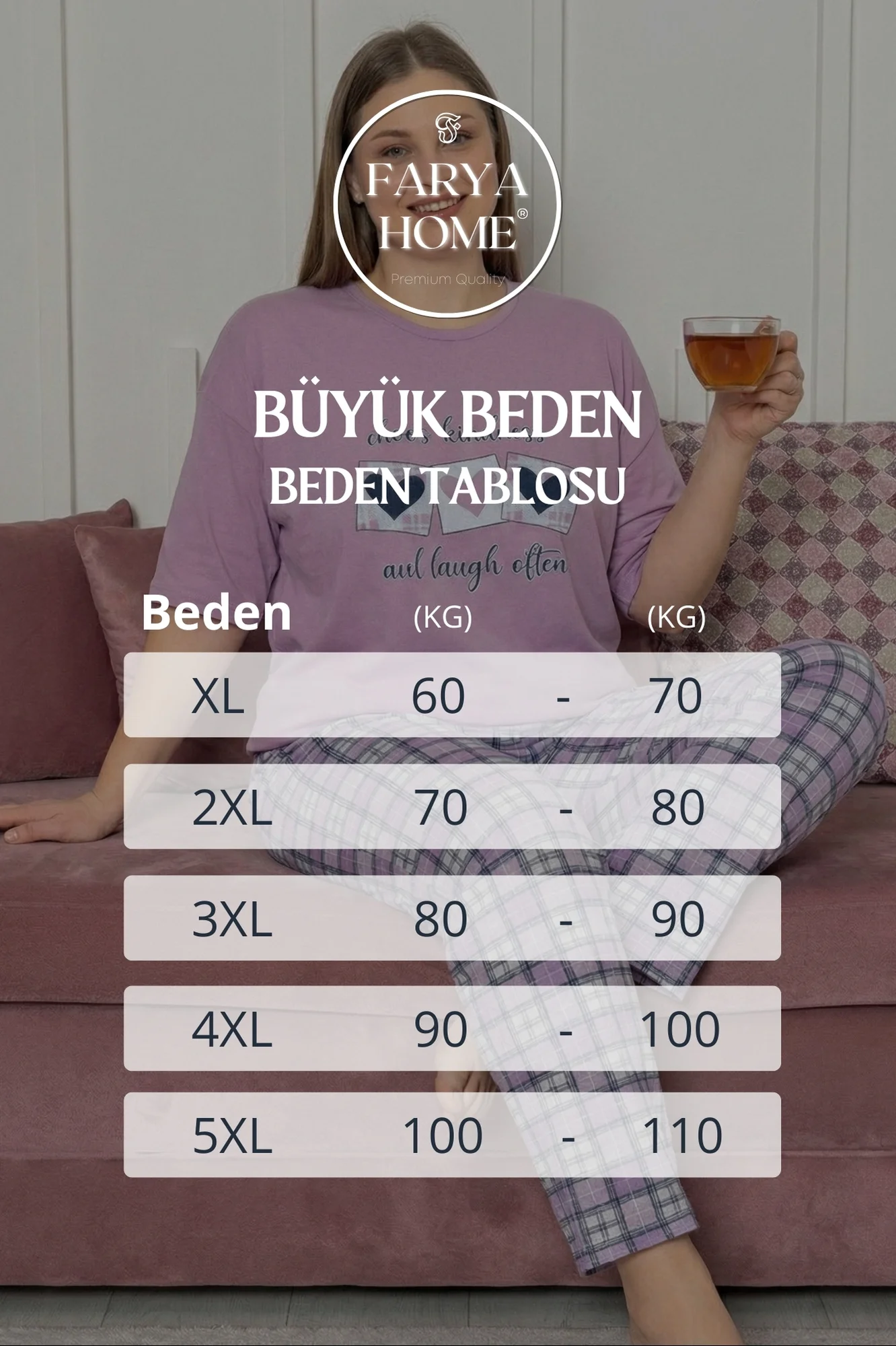 Büyük Beden Pamuklu Desenli Kısa Kollu Pijama Takımı, Lila, XL Büyük Beden Pamuklu Desenli Kısa Kollu Pijama Takımı, Lila, XL