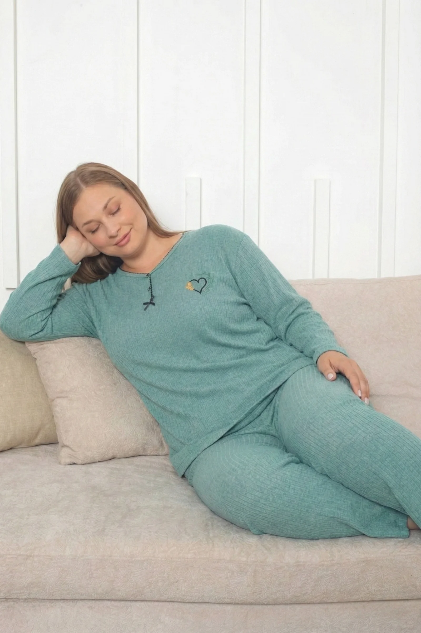 Büyük Beden Pamuklu Kalın Kışlık Düğmeli Şeritli İnterlok Örme Pijama Takımı, Çağla Yeşili, XL Fiyatı, Yorumları ve Özellikleri
