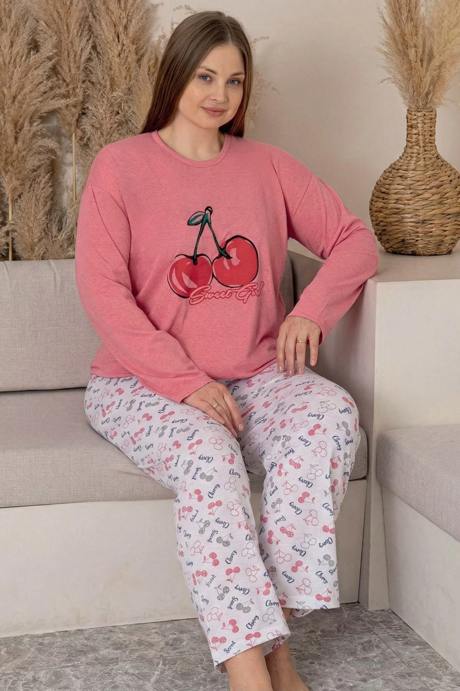 Büyük Beden Pamuklu Desenli Uzun Kollu Pijama Takımı, Yavruağzı, 3XL Fiyatı, Yorumları ve Özellikleri