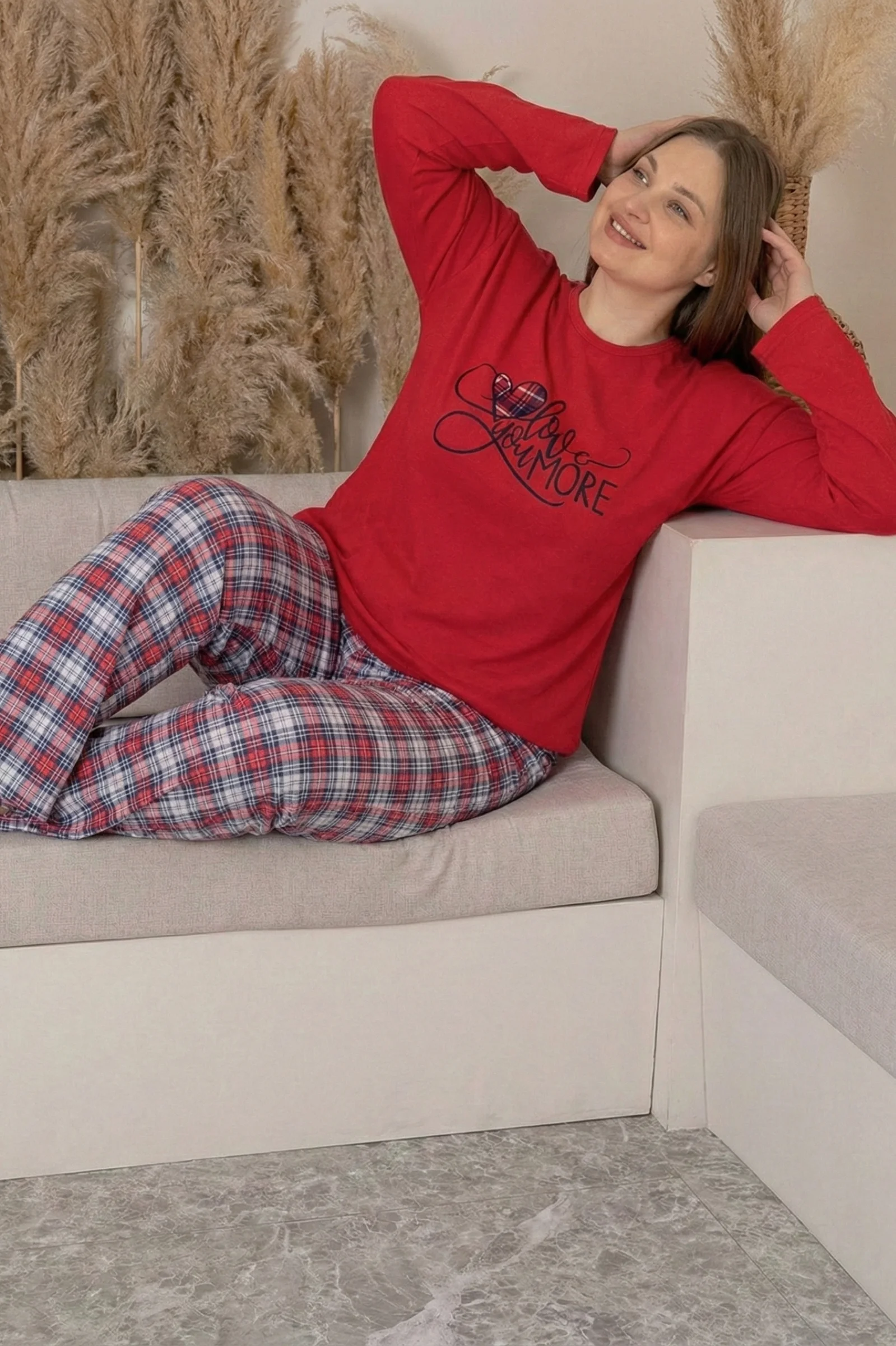 Büyük Beden Pamuklu Desenli Uzun Kollu Pijama Takımı, Kırmızı, XL Büyük Beden Pamuklu Desenli Uzun Kollu Pijama Takımı, Kırmızı, XL Fiyatı, Yorumları ve Özellikleri