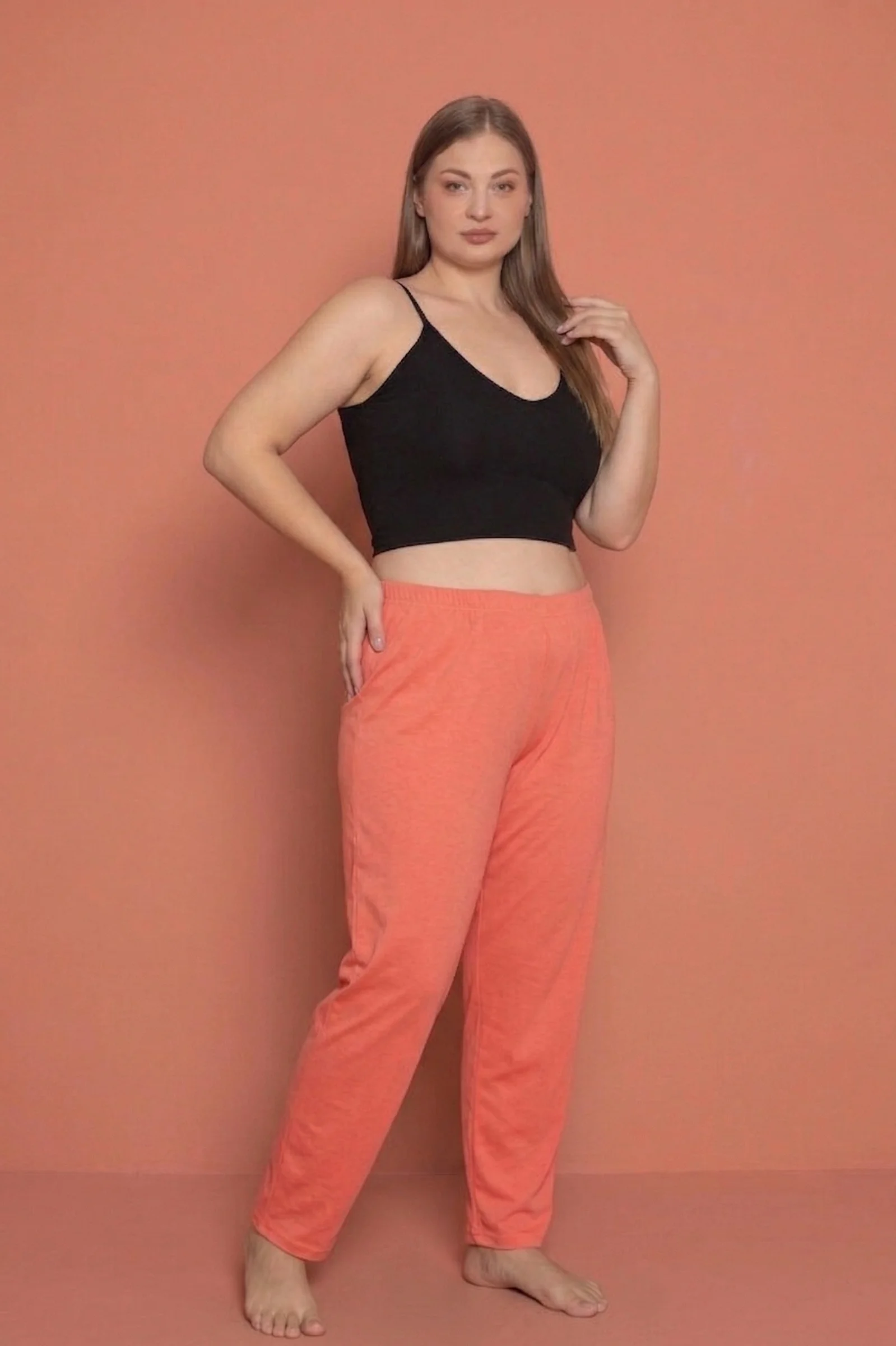Büyük Beden Pamuklu  2 İplik Yüksek Bel Ağlı Pijama Altı Pantolon, Yavruağzı, 3XL Fiyatı, Yorumları ve Özellikleri