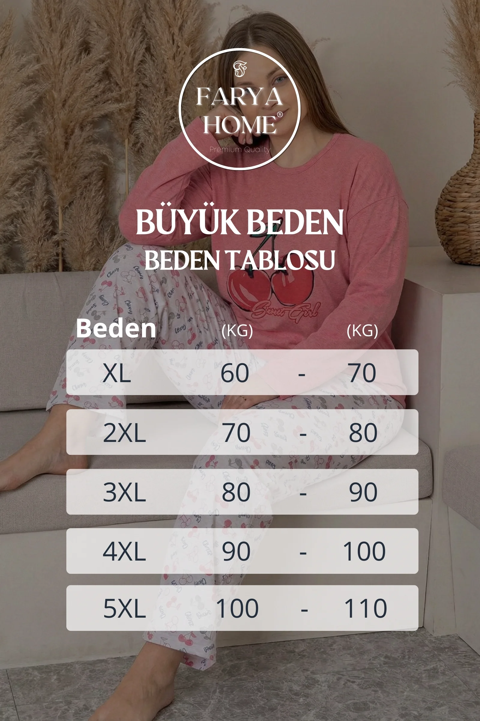 Büyük Beden Pamuklu Desenli Uzun Kollu Pijama Takımı, Yavruağzı, XL Fiyatı, Yorumları ve Özellikleri