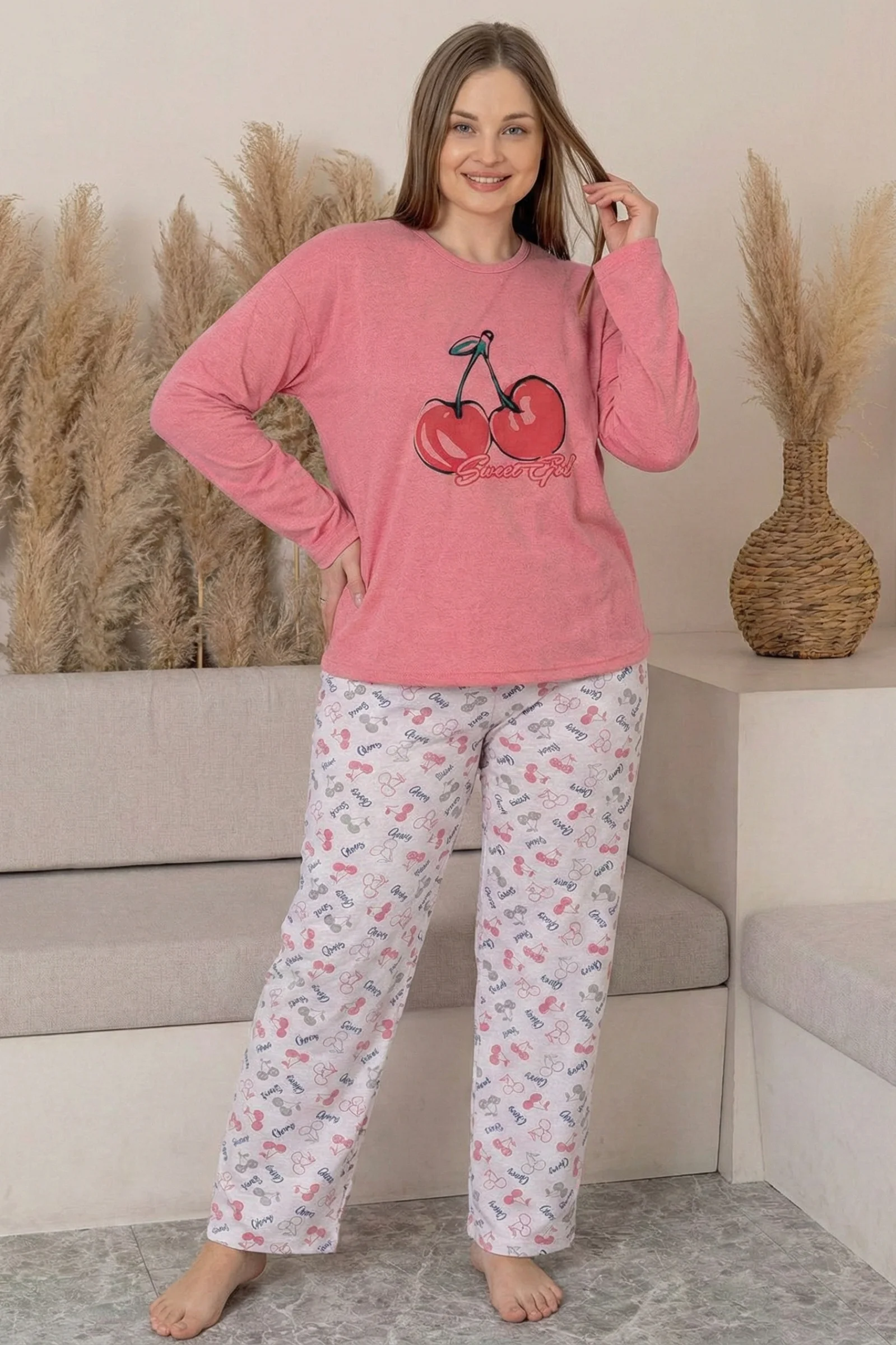 Büyük Beden Pamuklu Desenli Uzun Kollu Pijama Takımı, Yavruağzı, 3XL Fiyatı, Yorumları ve Özellikleri