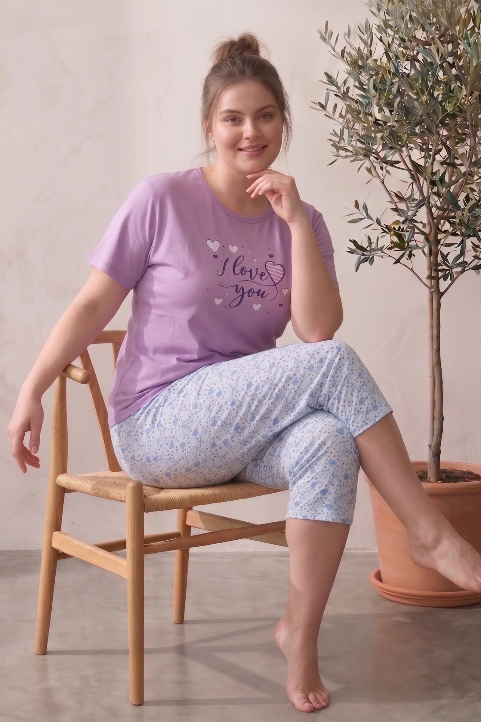 Büyük Beden Pamuklu Desenli Kısa Kollu Bermuda Kapri Pijama Takımı, Mor-Mavi, 5XL Fiyatı, Yorumları ve Özellikleri
