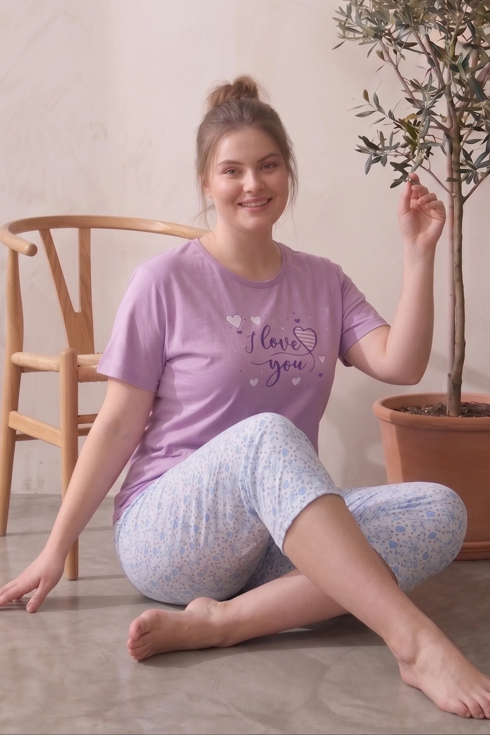 Büyük Beden Pamuklu Desenli Kısa Kollu Bermuda Kapri Pijama Takımı, Mor-Mavi, 5XL Fiyatı, Yorumları ve Özellikleri