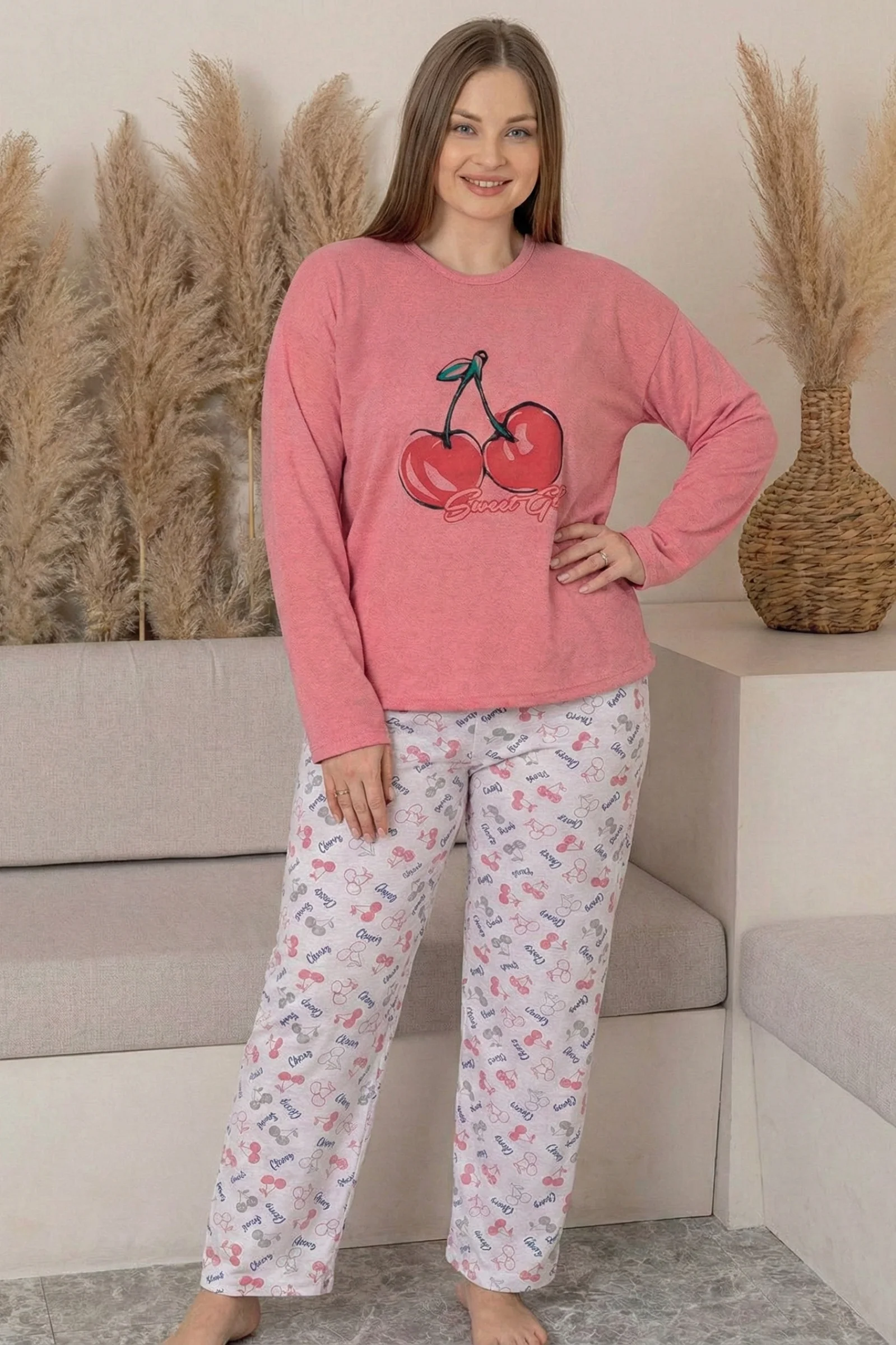 Büyük Beden Pamuklu Desenli Uzun Kollu Pijama Takımı, Yavruağzı, 3XL Fiyatı, Yorumları ve Özellikleri