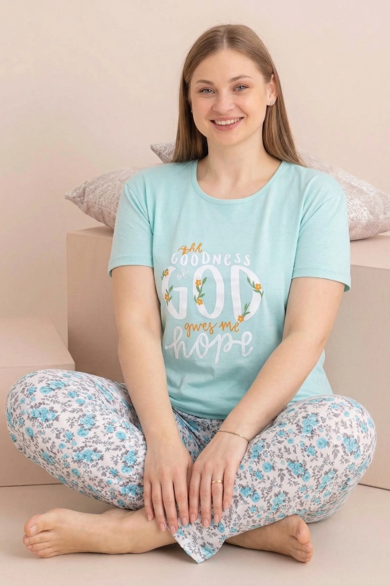 Büyük Beden Pamuklu Desenli Anne Kalıp Kısa Kollu Pijama Takımı, Mint, L Fiyatı, Yorumları ve Özellikleri