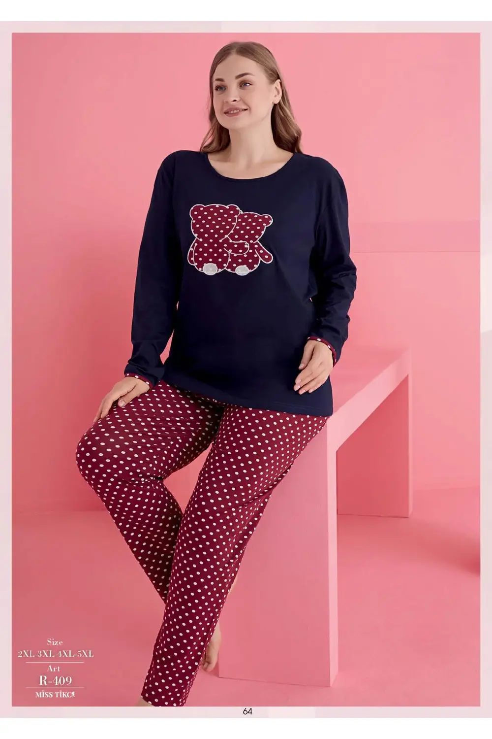 Pilelistore Büyük Beden Pamuklu Ayıcık Desenli Pijama Takımı Pilelistore Büyük Beden Pamuklu Ayıcık Desenli Pijama Takımı