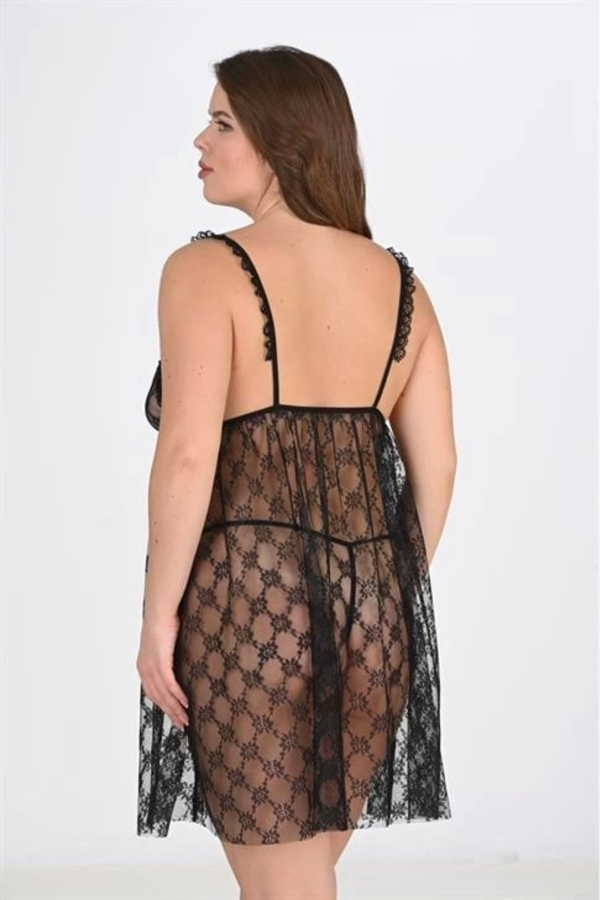 Aria's Closet Büyük Beden Siyah Gecelik 3041