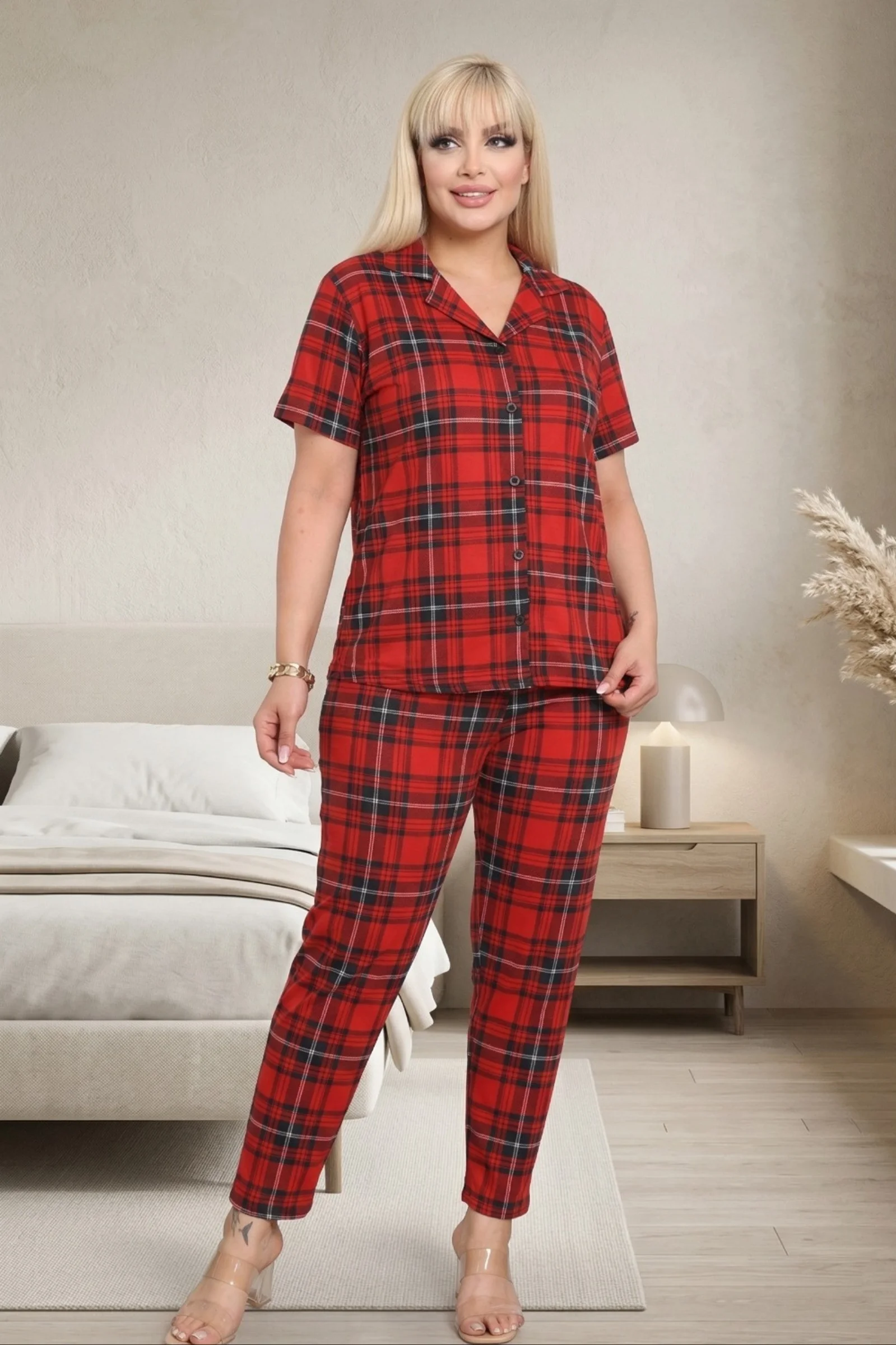 Büyük Beden Soft Bambu Likralı Düğmeli Kısa Kollu Gömlek Pijama Takımı, Bordo, 3XL Fiyatı, Yorumları ve Özellikleri
