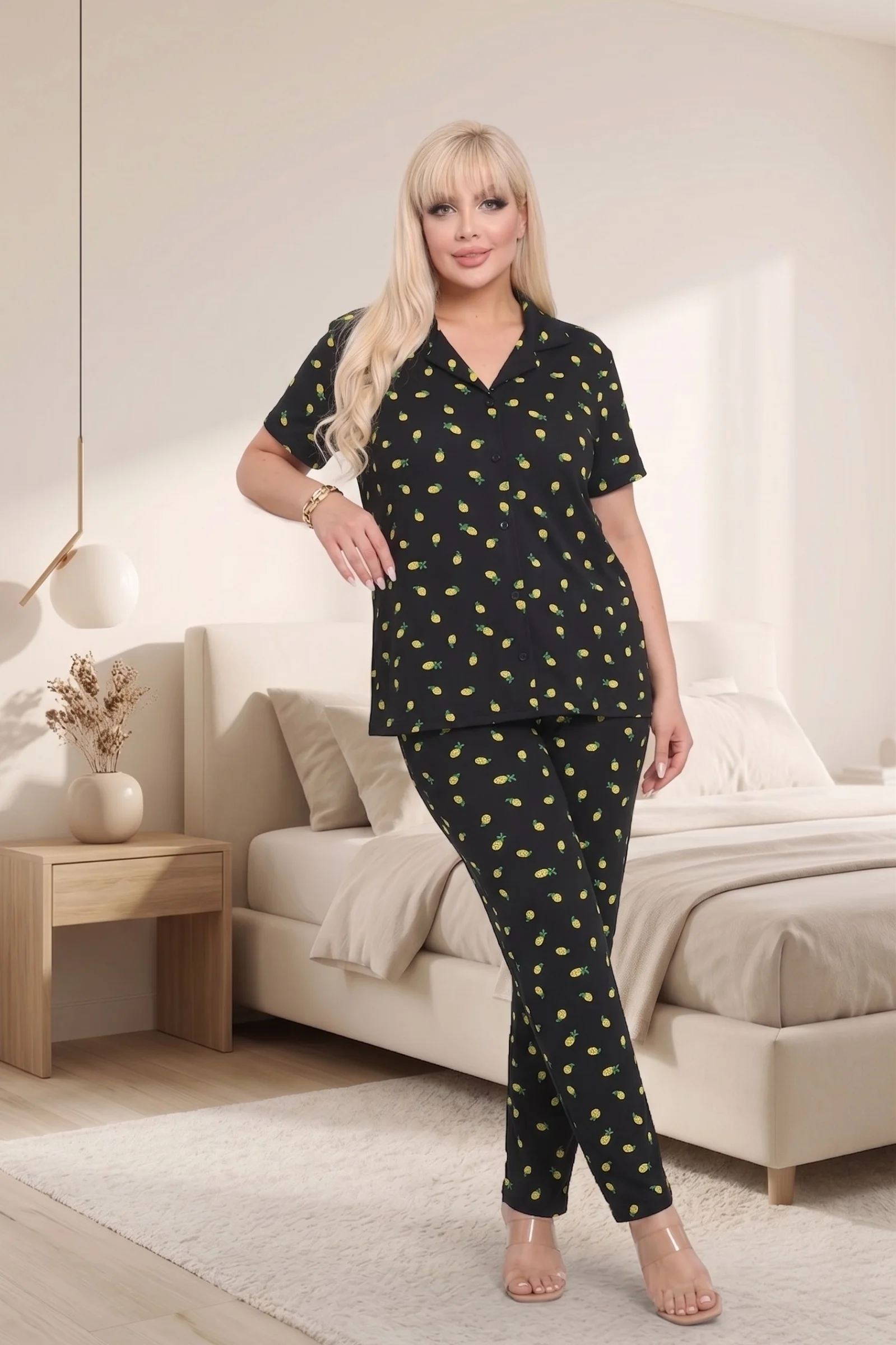 Büyük Beden Soft Bambu Likralı Düğmeli Kısa Kollu Gömlek Pijama Takımı, Siyah, 2XL Fiyatı, Yorumları ve Özellikleri