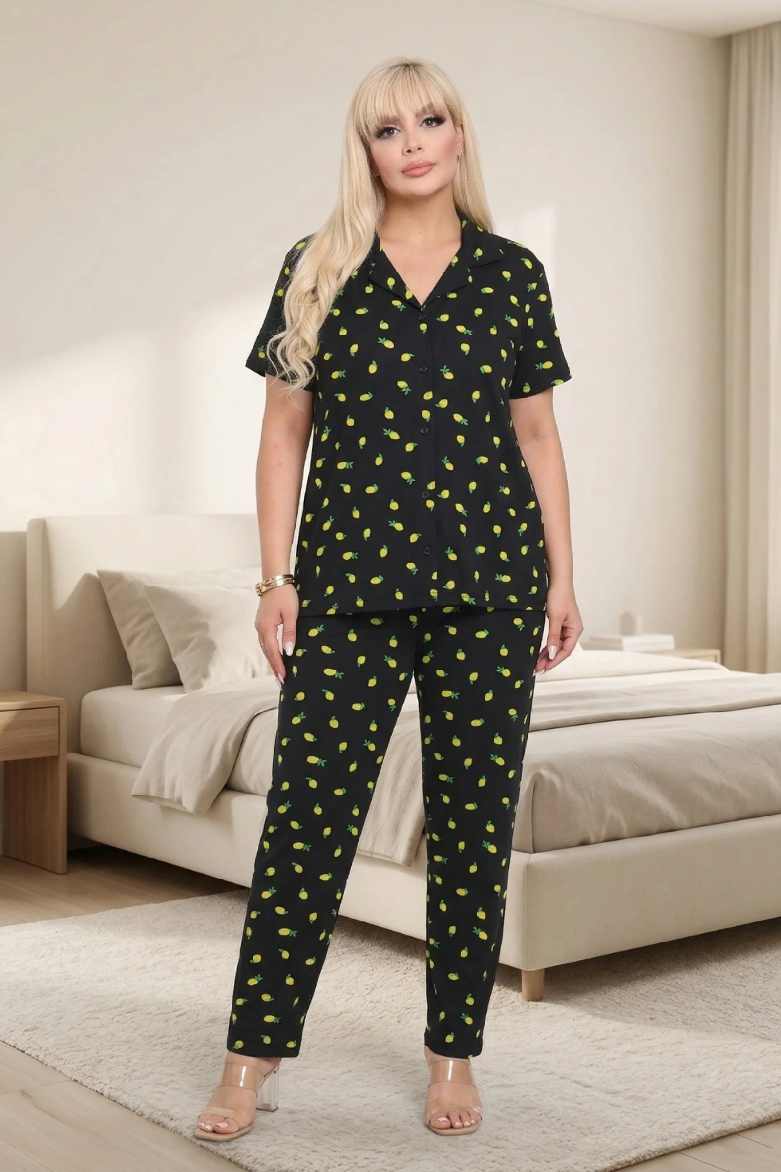 Büyük Beden Soft Bambu Likralı Düğmeli Kısa Kollu Gömlek Pijama Takımı, Siyah, 2XL Fiyatı, Yorumları ve Özellikleri