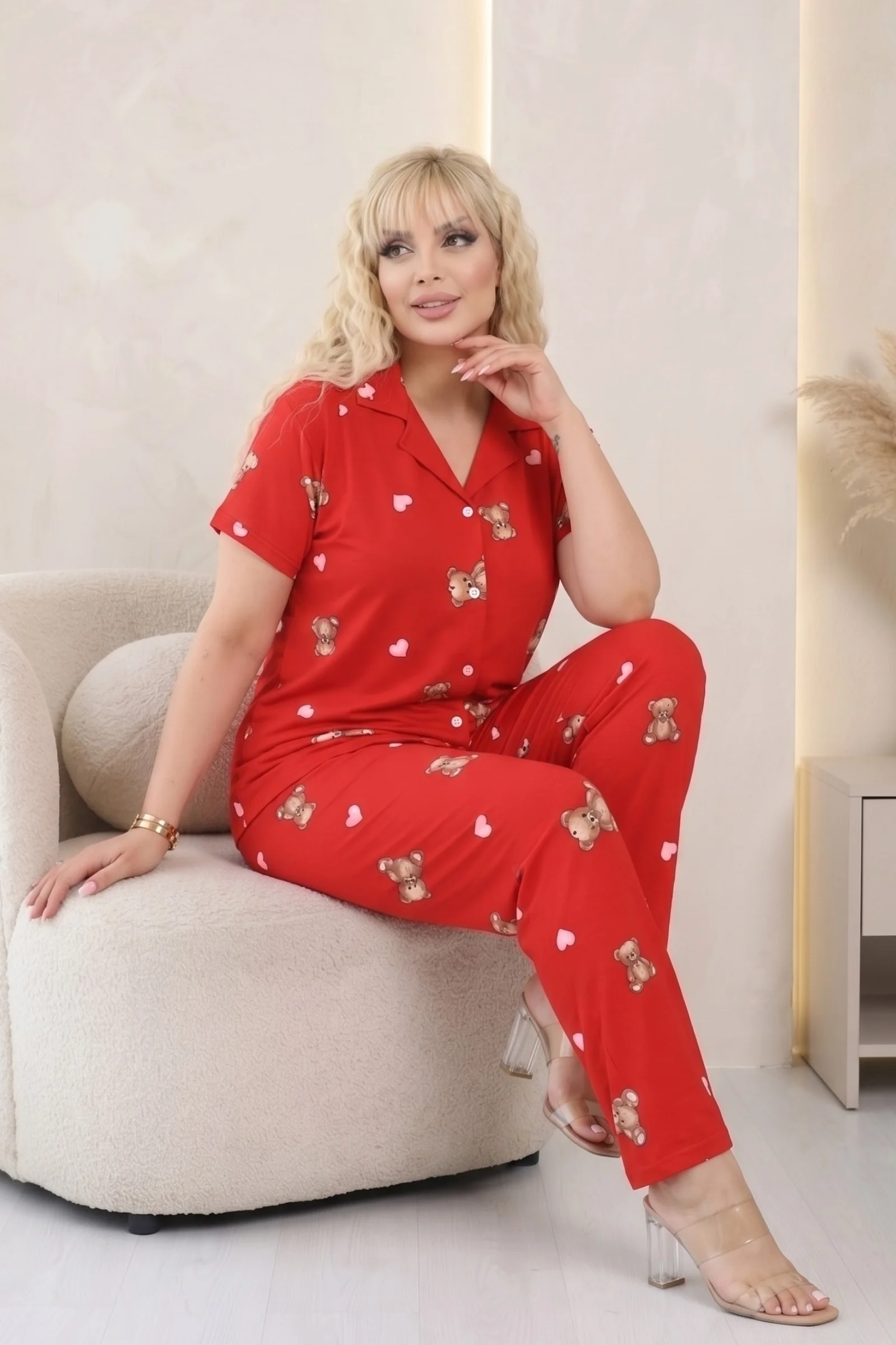 Büyük Beden Soft Bambu Likralı Düğmeli Kısa Kollu Gömlek Pijama Takımı, Kırmızı, 5XL Fiyatı, Yorumları ve Özellikleri