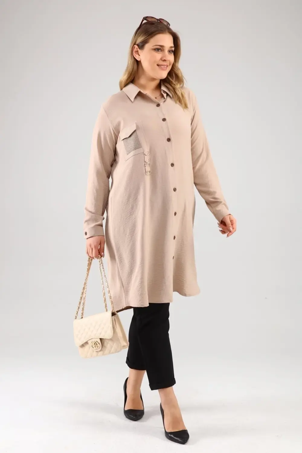 Buyuk Beden Tunik Tesettur Kadin Ayrobin Kumas