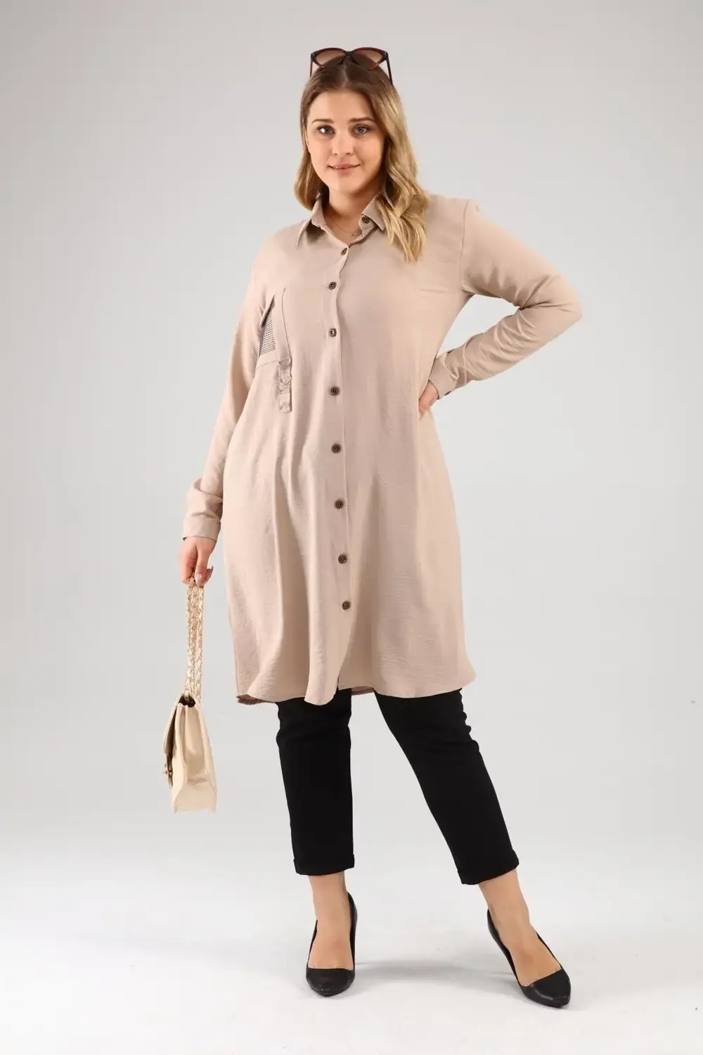 Buyuk Beden Tunik Tesettur Kadin Ayrobin Kumas