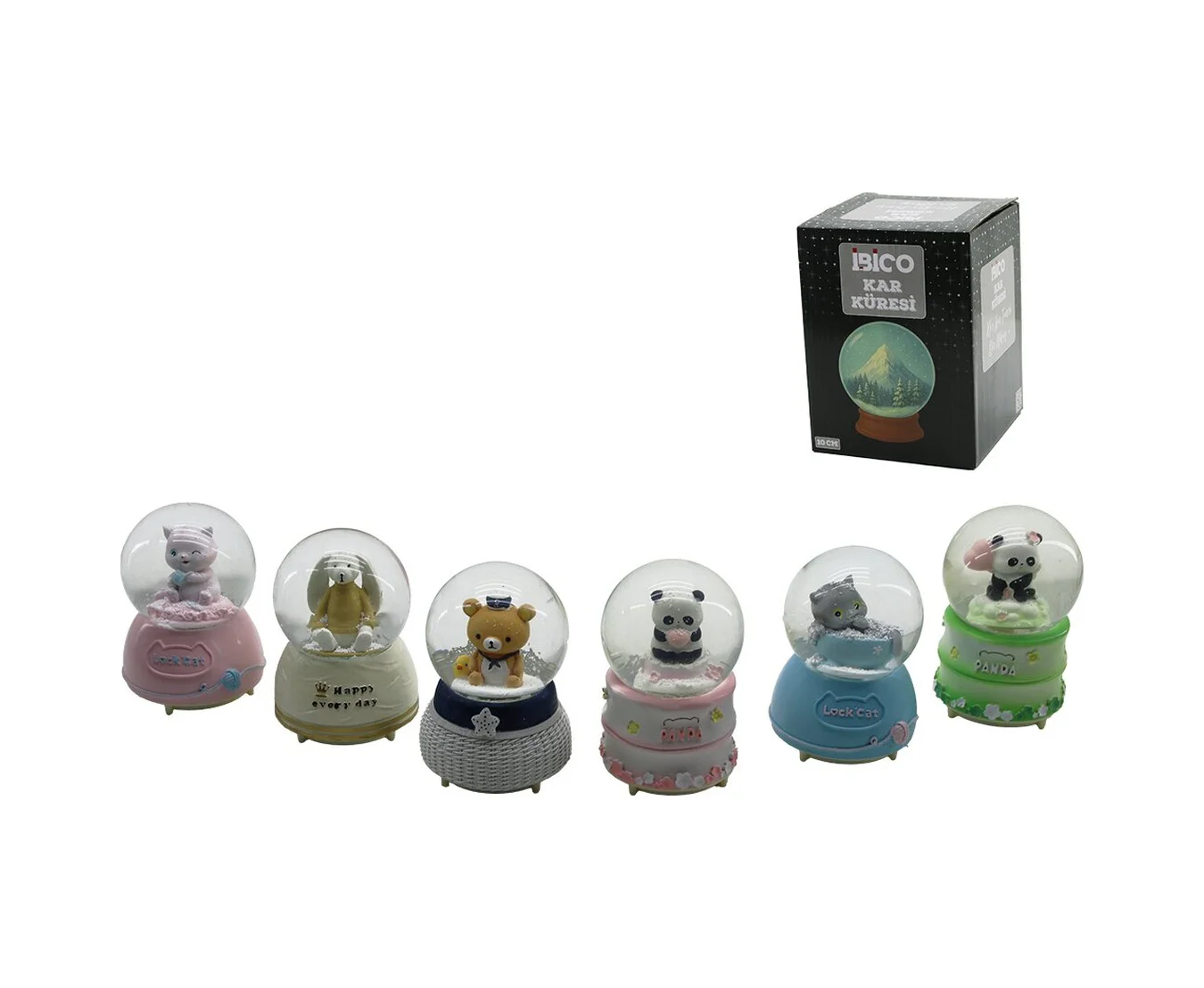 Büyük Boy - 10cm Pilli - Işıklı Müzikli Kar Küresi Cam Hayvan Fig